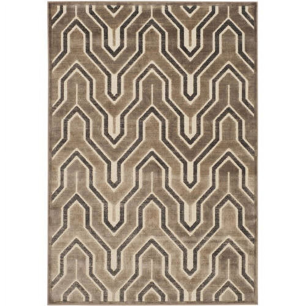 Camel and Cream Geometric Wool and Viscose Area Rug