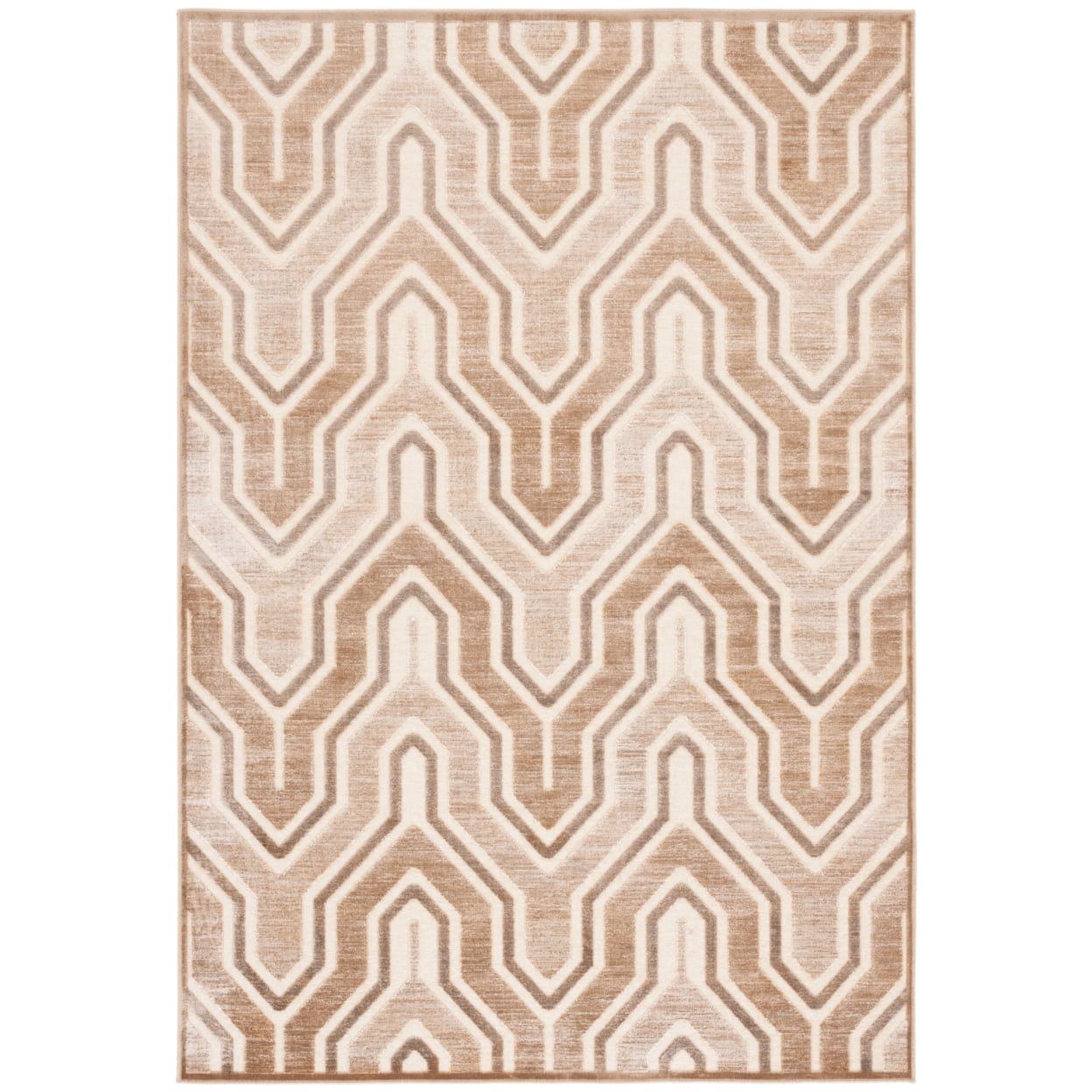 Caramel and Cream Geometric Viscose Area Rug 4' x 5'7"