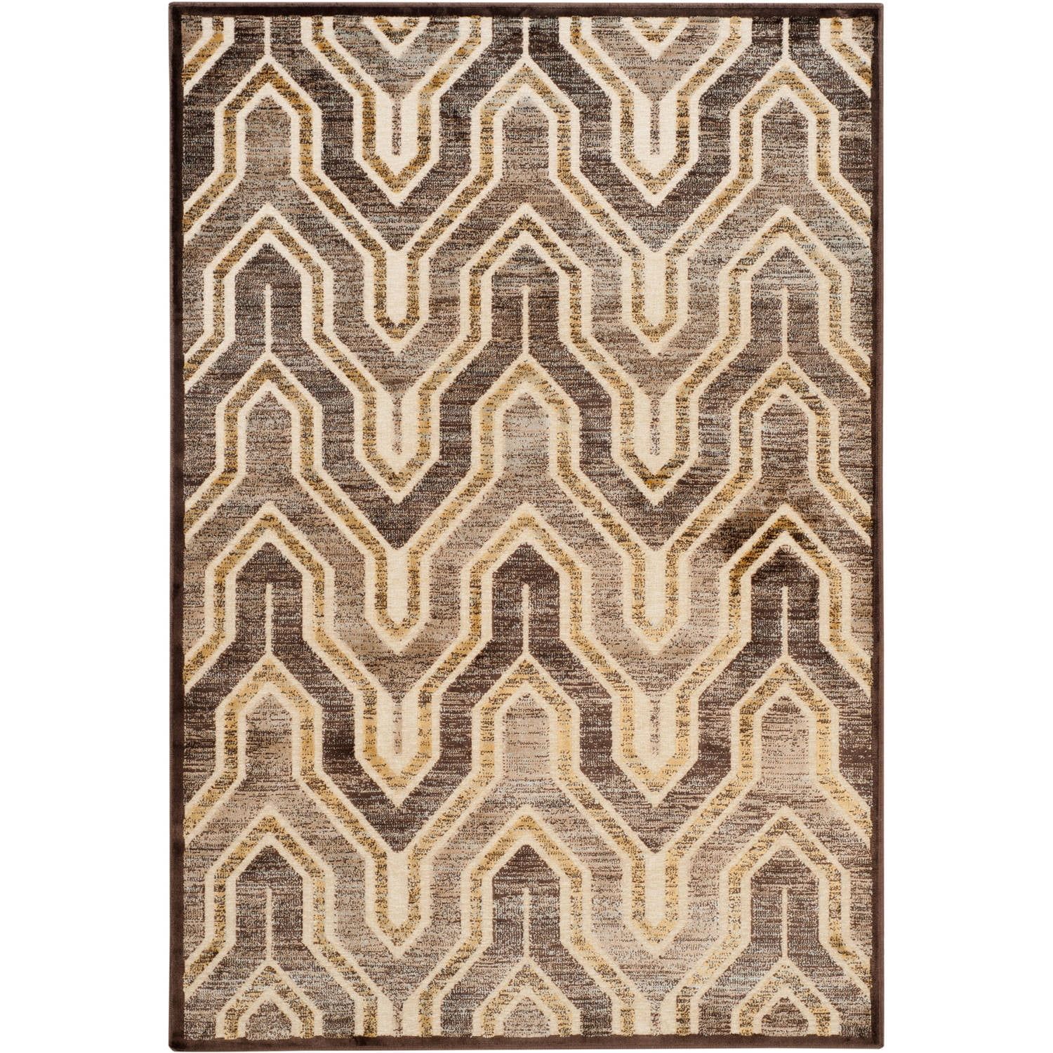 Cream and Brown Geometric Viscose Area Rug