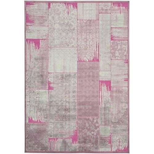 Plush Pink Silk & Chenille 8' x 11'2" Abstract Floral Area Rug