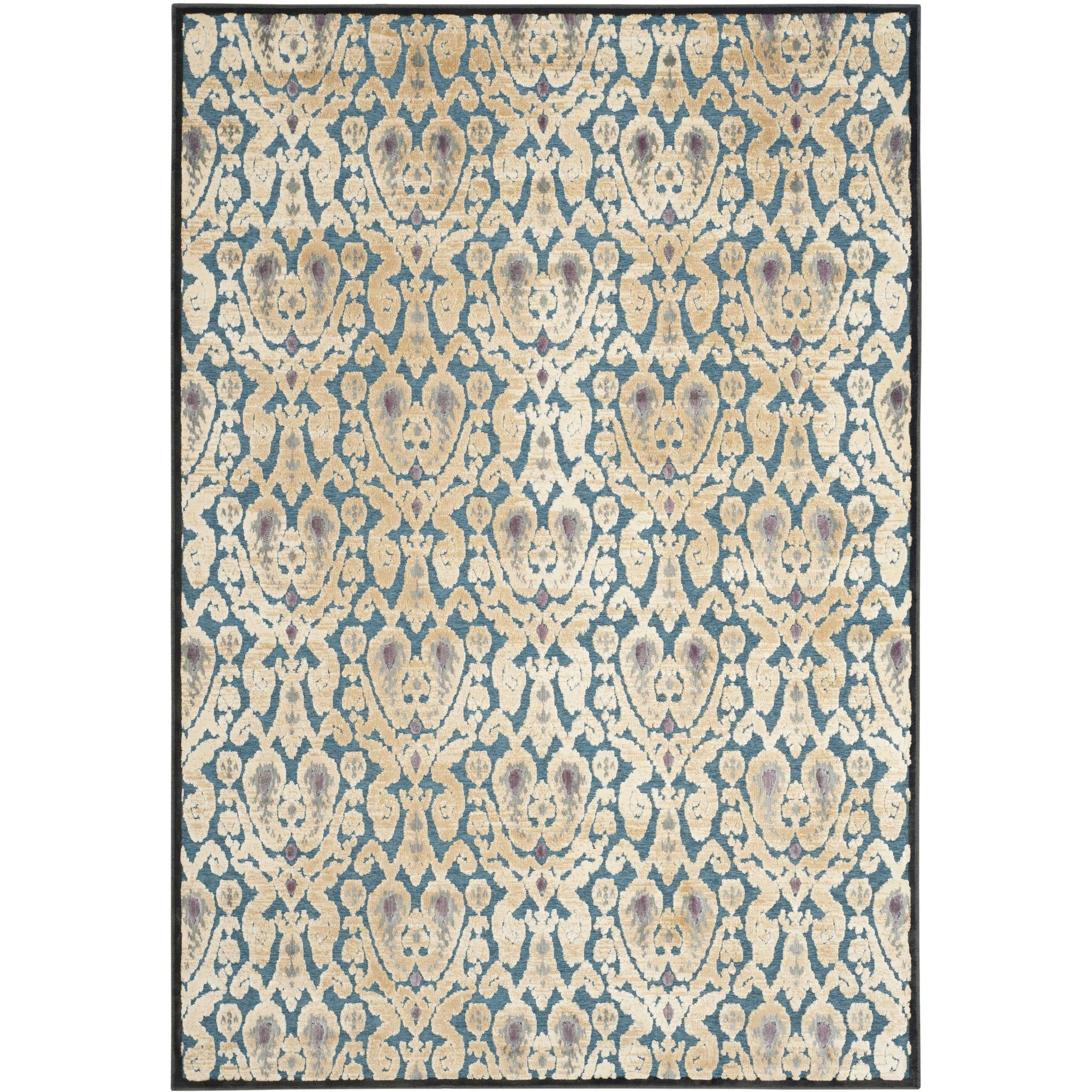 Anthracite and Petrol Blue Viscose Geometric Area Rug