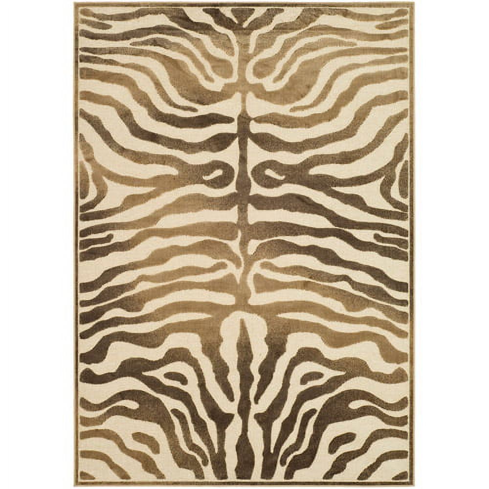 Cream and Brown Animal Striped Viscose Area Rug 8' x 11'2"