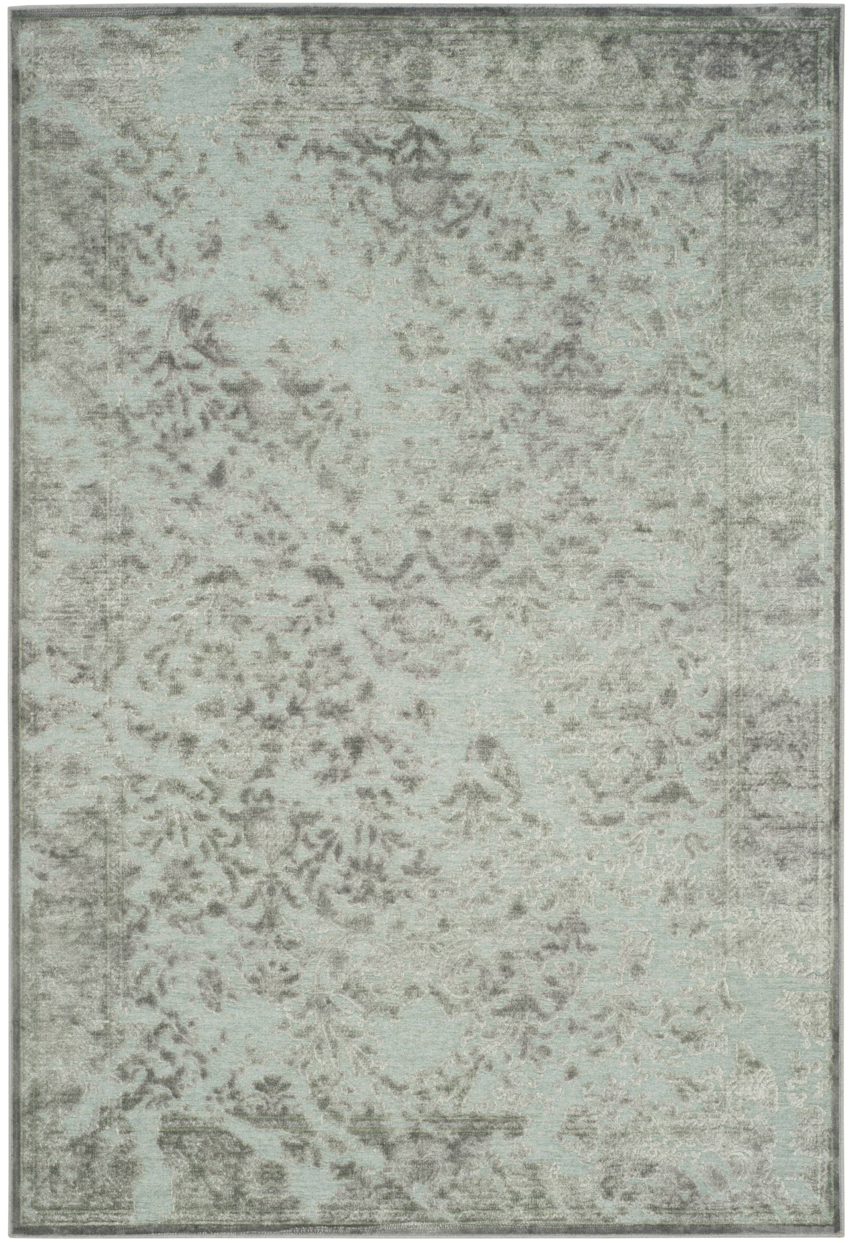 Light Gray Floral Motif Viscose Chenille Area Rug