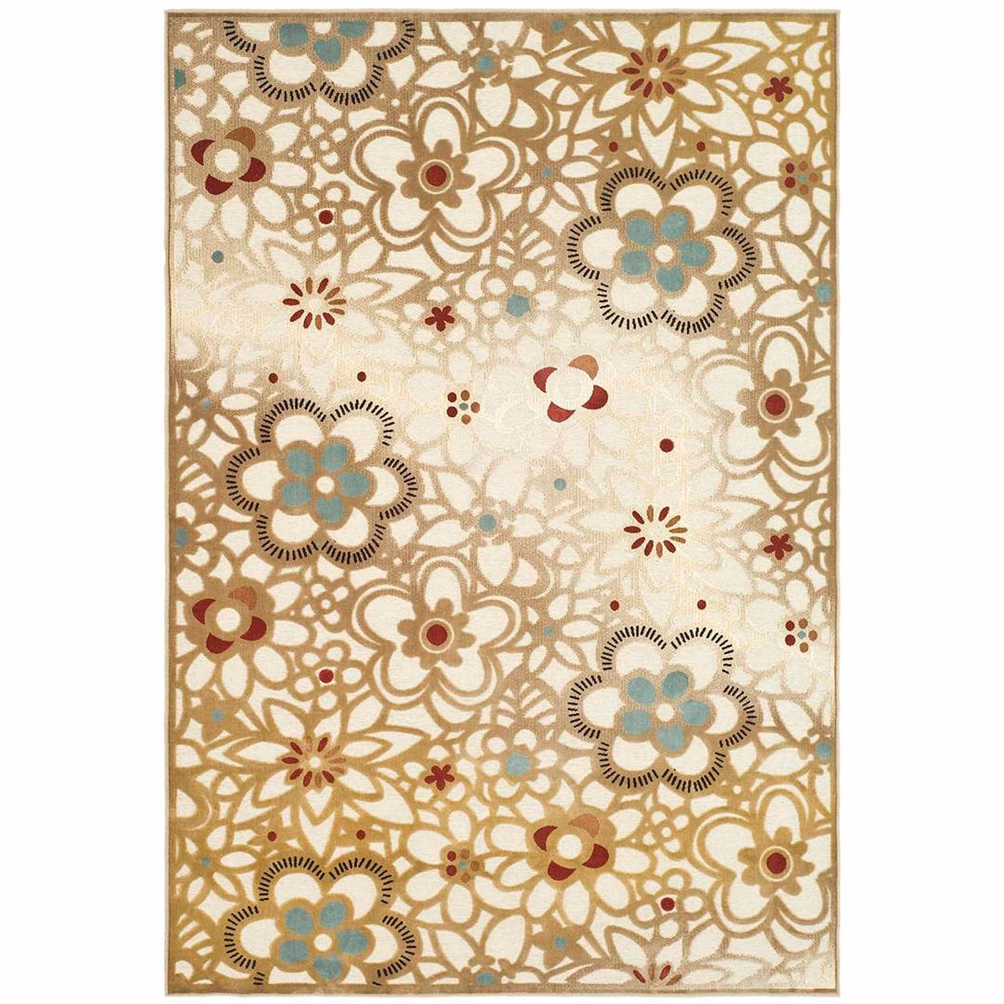 Beige and Taupe Floral Viscose Chenille Area Rug 5'3" x 7'6"