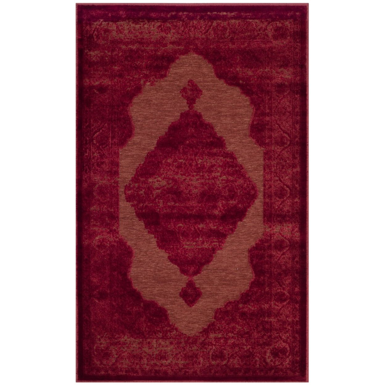 Randell Red Floral Motif Viscose Area Rug 2'7" x 4'