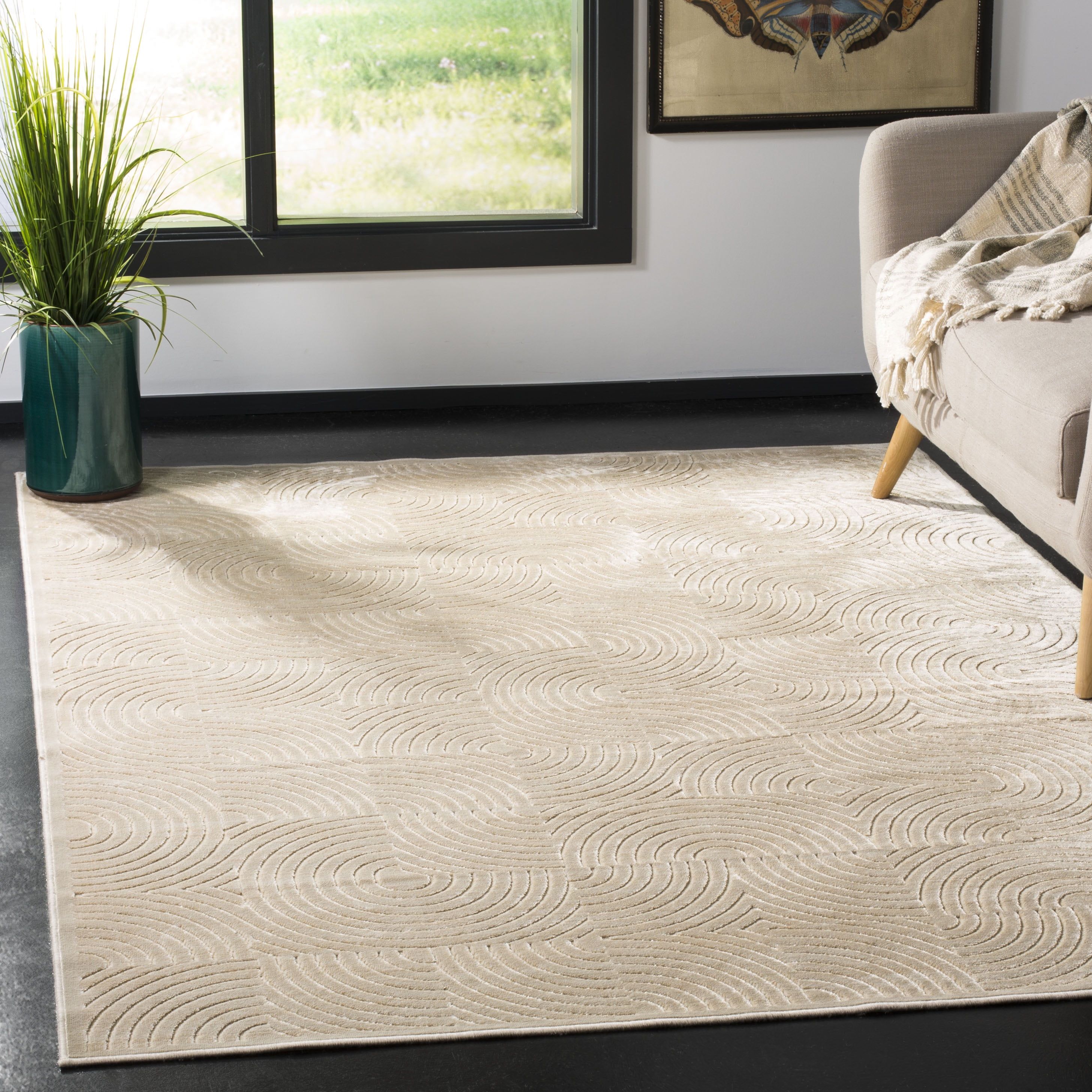 Stone Gray Rectangular Viscose Chenille Area Rug