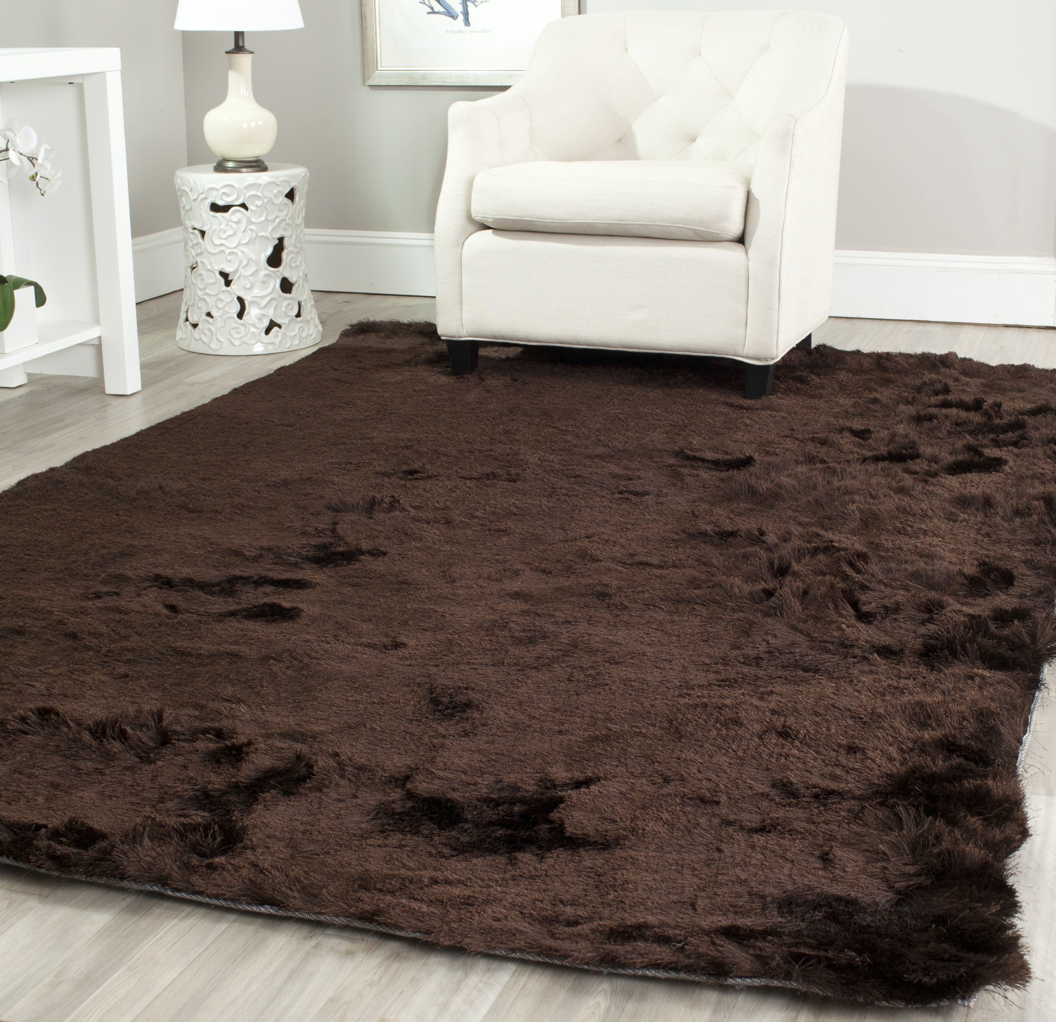 Handmade Chocolate Round Shag Fur Area Rug, 5' x 8'