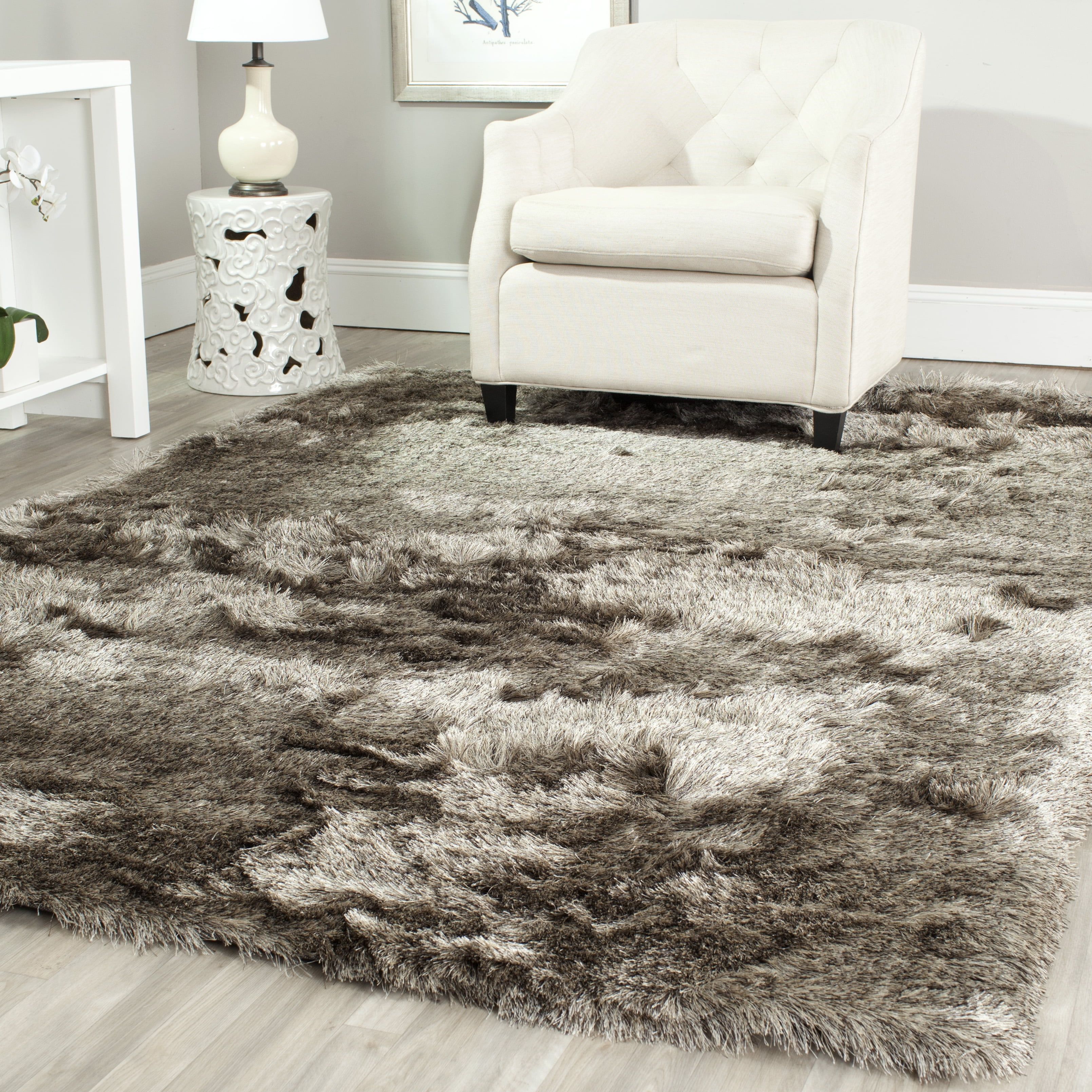 SAFAVIEH Paris Darwin Plush Polyester Shag Area Rug, Sable, 5' x 7'