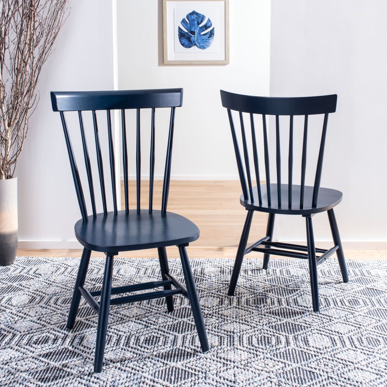 Navy High Back Solid Wood Windsor Side Chair Set
