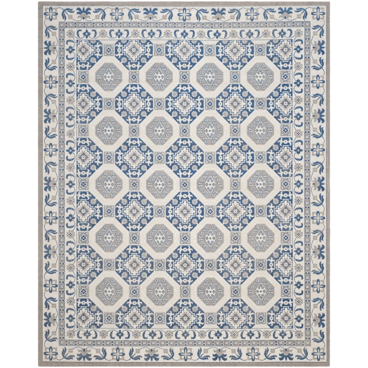 Blue and Ivory Rectangular Cotton Synthetic Rug, 5'1" x 7'6"