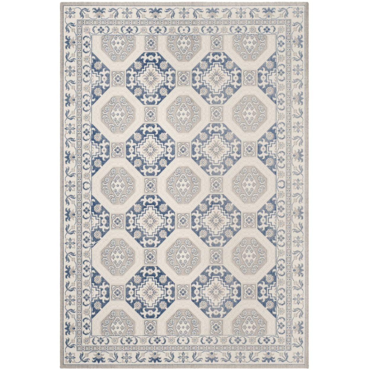 Blue and Ivory Rectangular Cotton Synthetic Rug, 4' x 6'