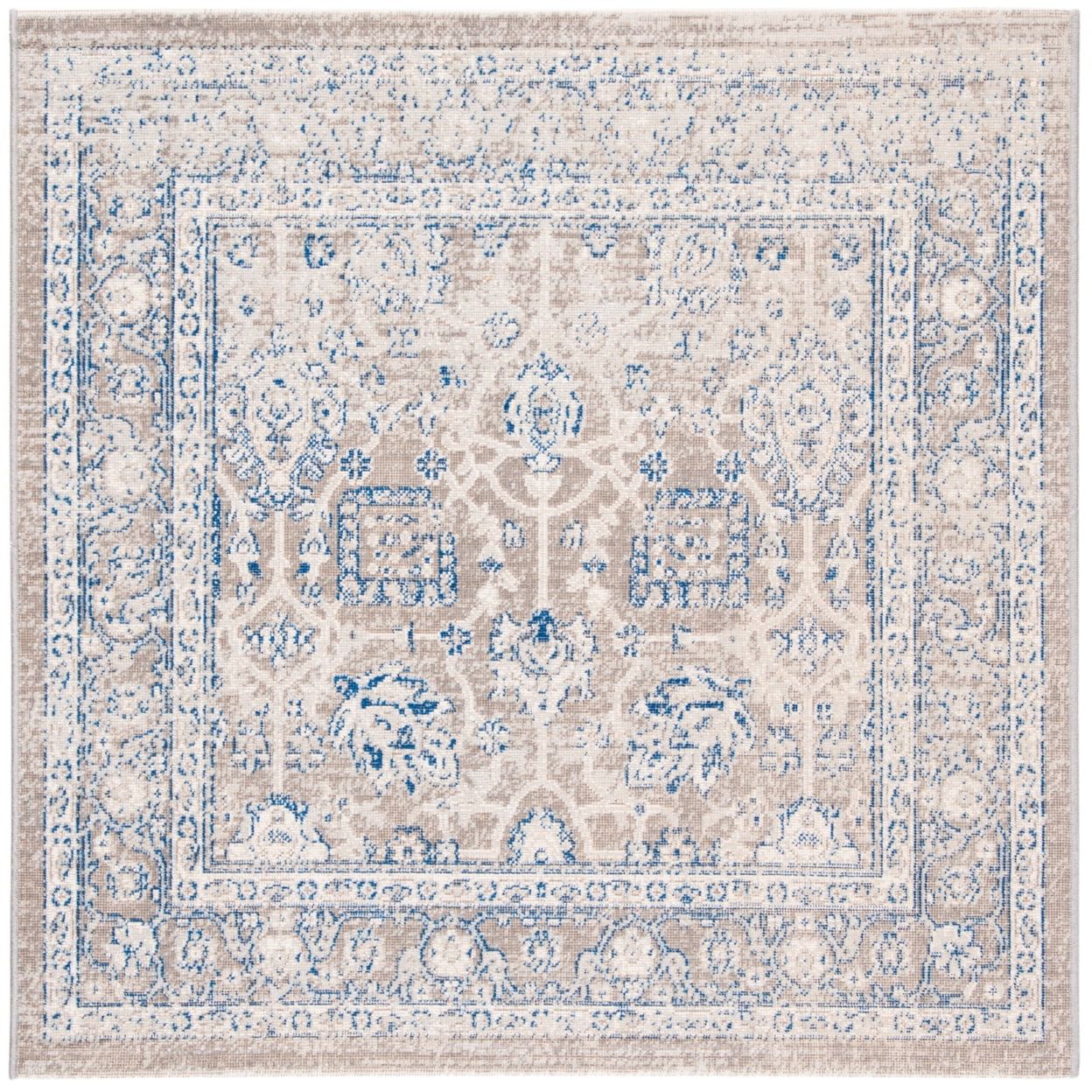 Taupe and Blue Synthetic Square Area Rug