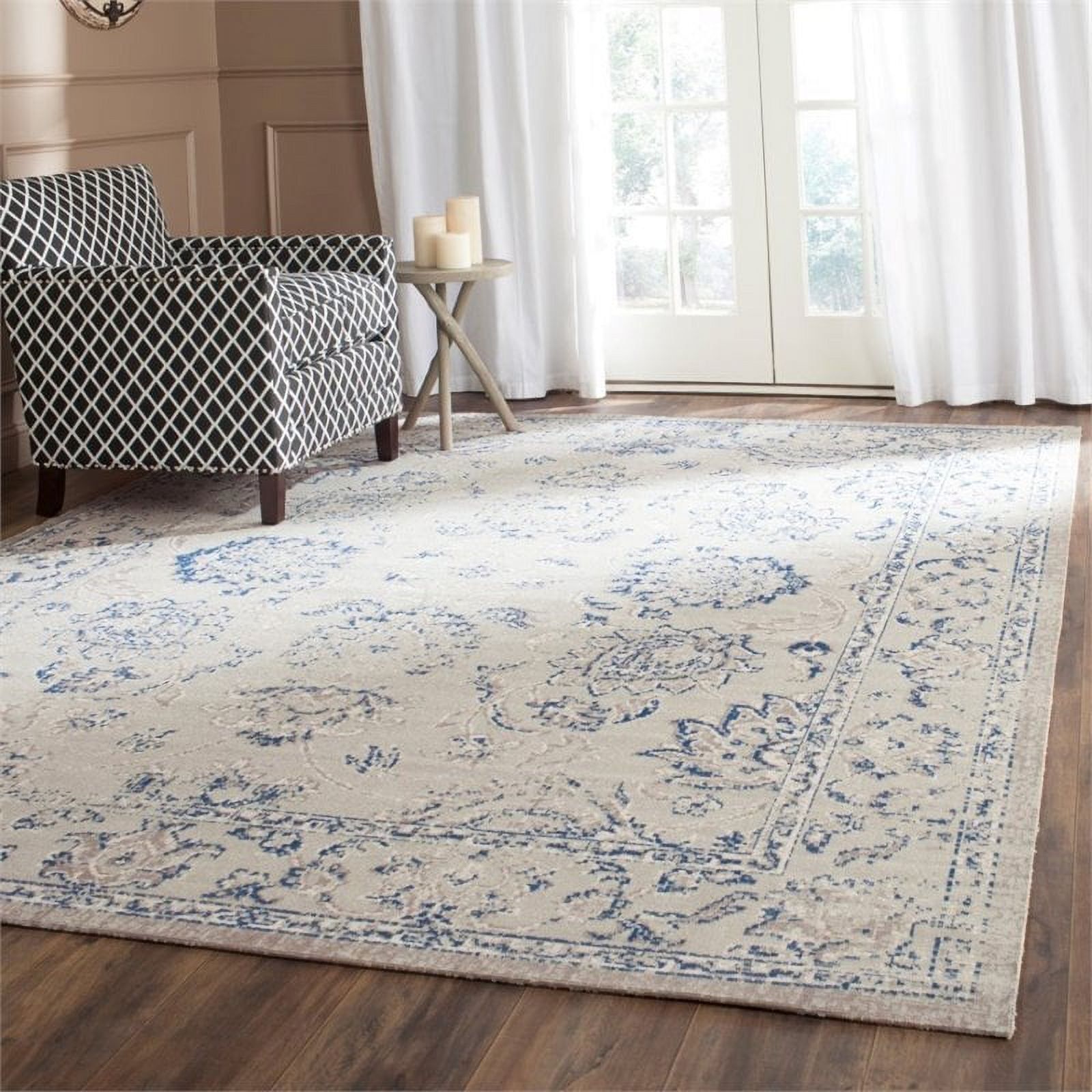 Gray and Blue Rectangular Cotton Synthetic Area Rug, 3' x 5'