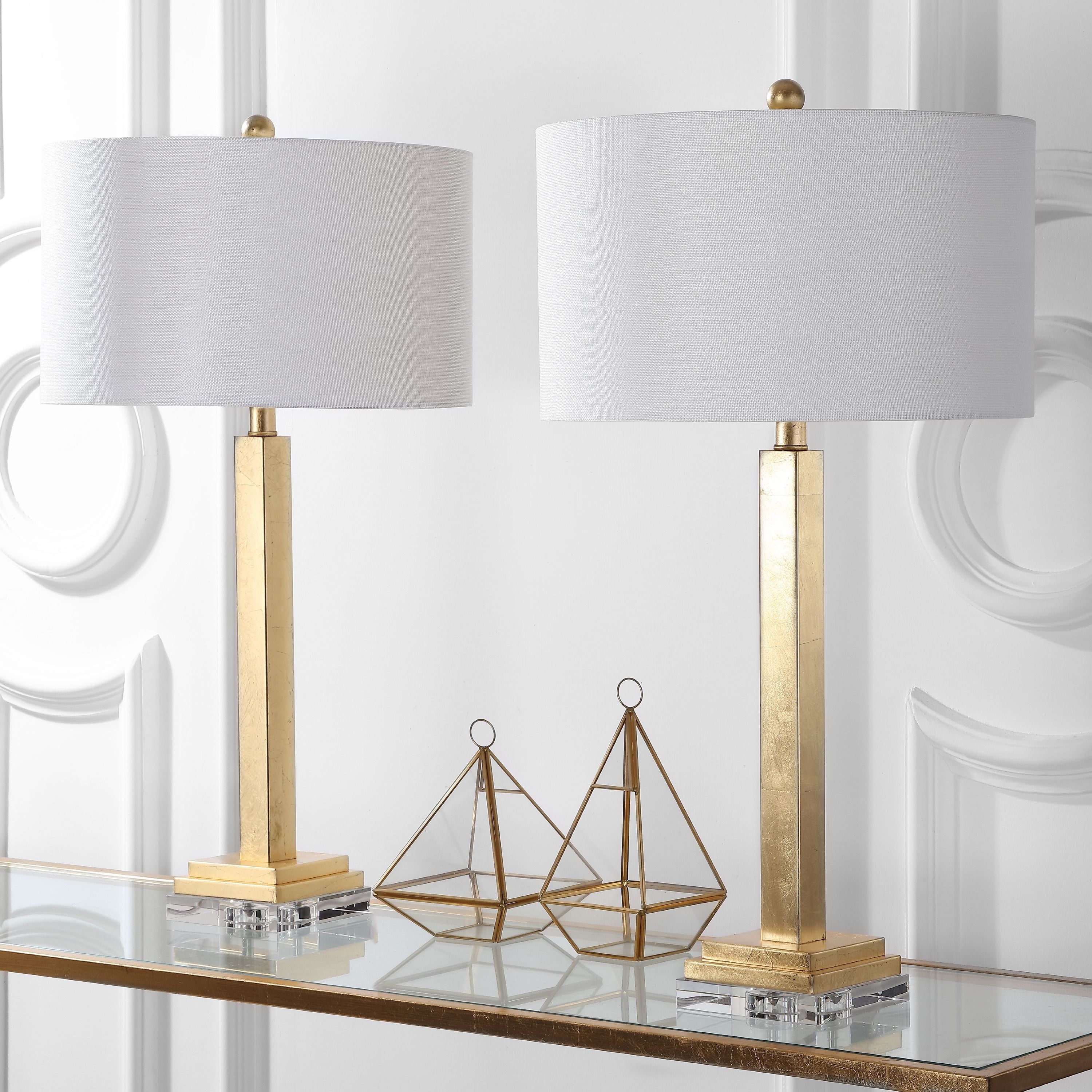 Deco Glamour Gold and White Crystal Desk Lamp Set