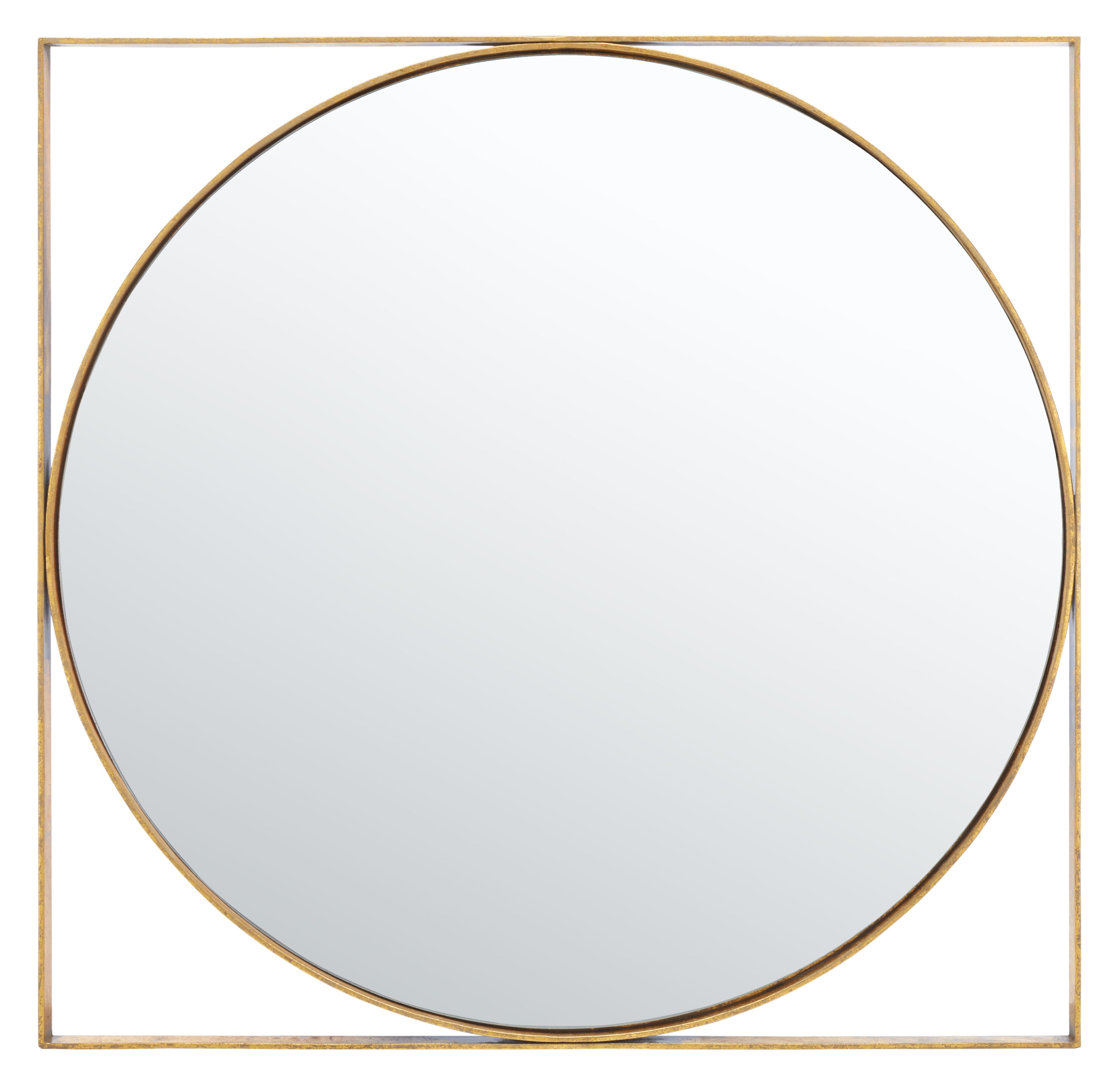 32" Geometric Round Wood Mirror with Gold Foil Accent