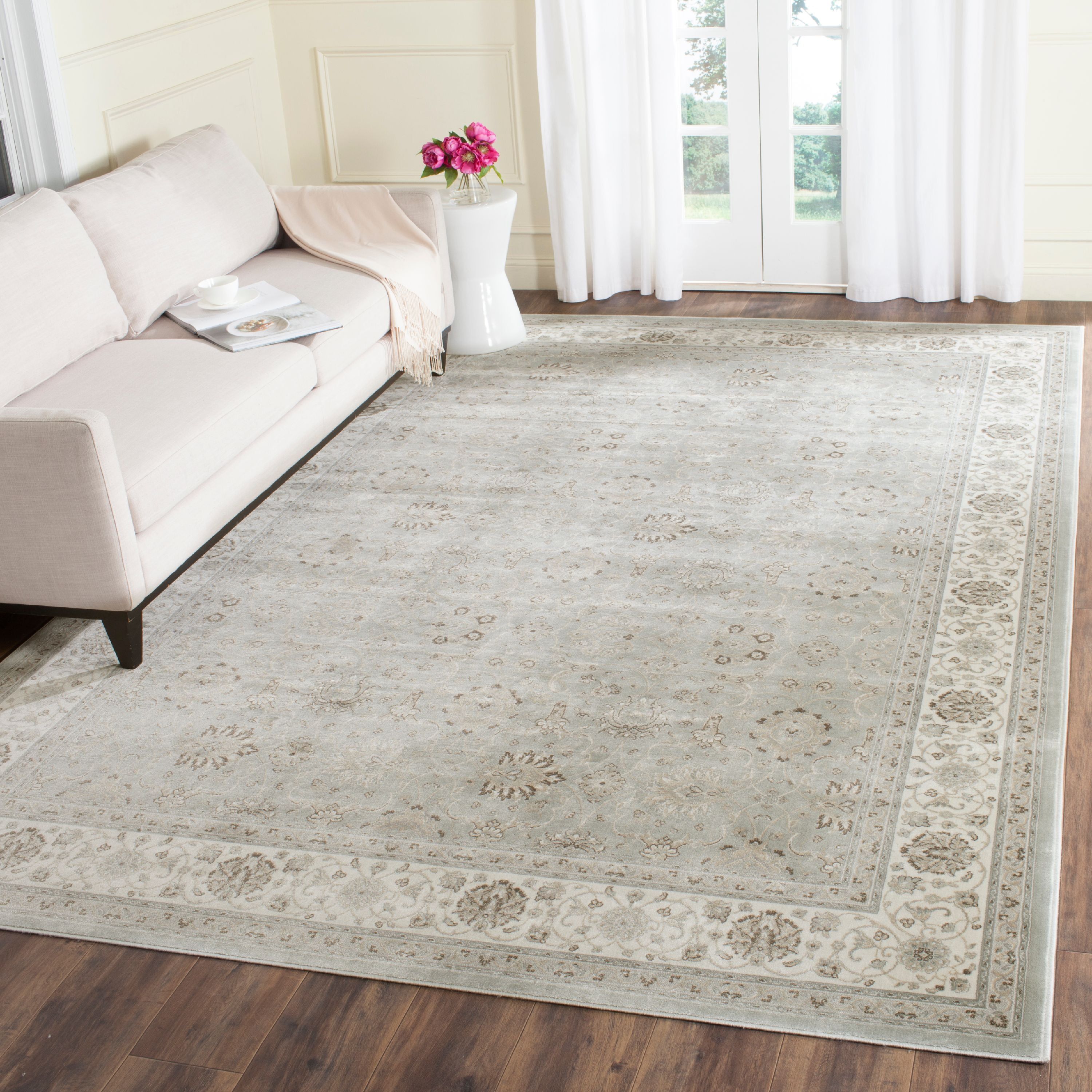 Elegant Silver & Cream Wool-Viscose 8' x 10' Persian Garden Area Rug