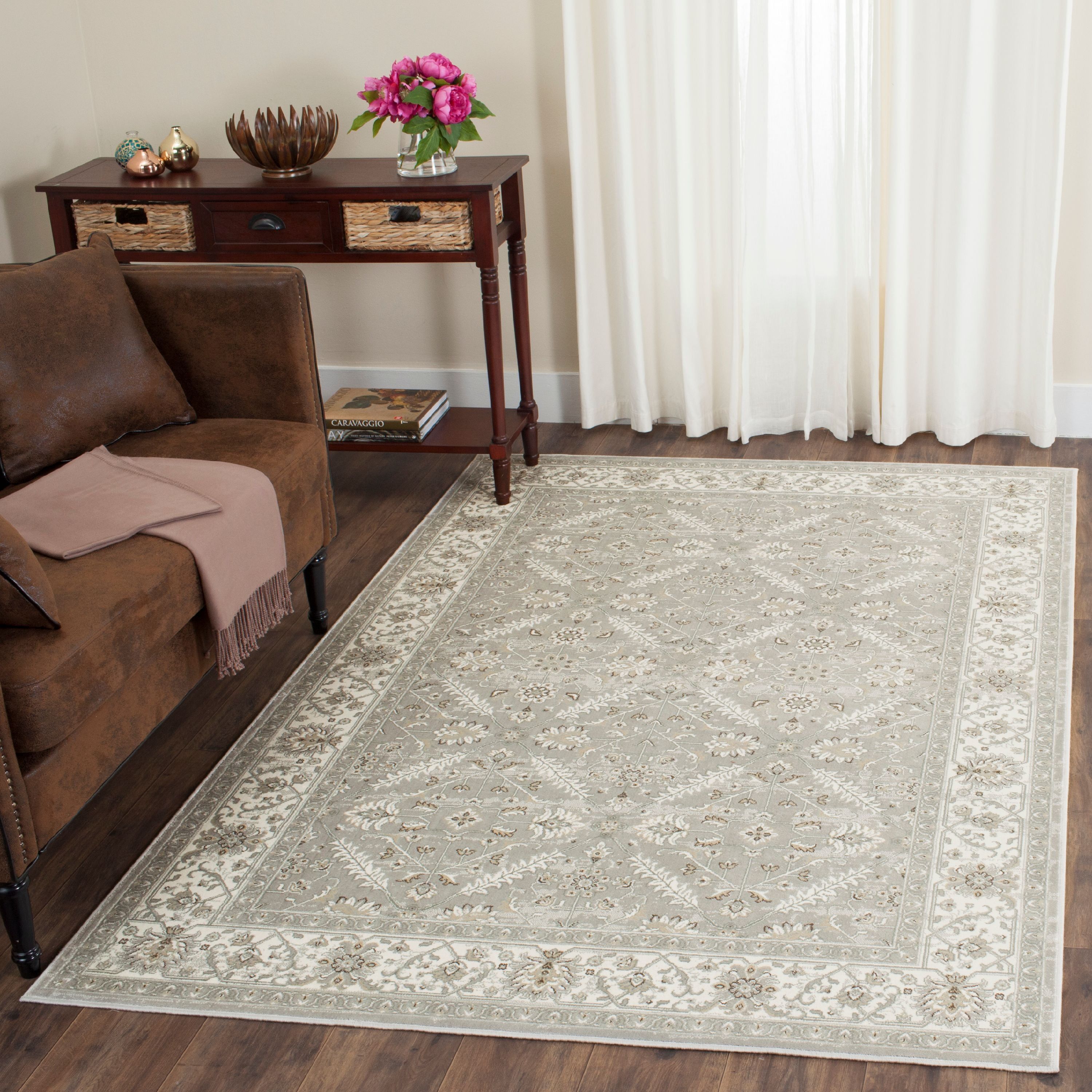 Ivory and Silver Persian Garden 8' x 10' Wool Viscose Rug