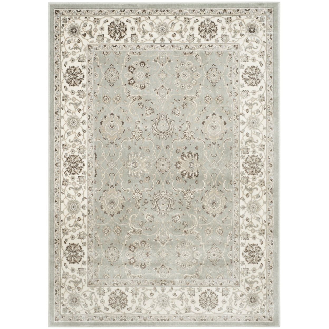 Elegant Silver and Cream Hand-Knotted Wool-Viscose Rug 4' x 5'-3"