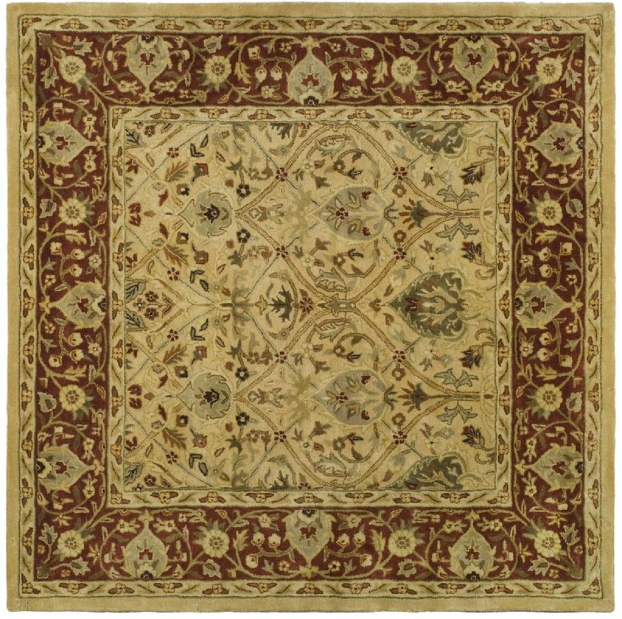 SAFAVIEH Persian Legend Adrian Floral Bordered Wool Area Rug, Ivory/Rust, 6' x 6' Square