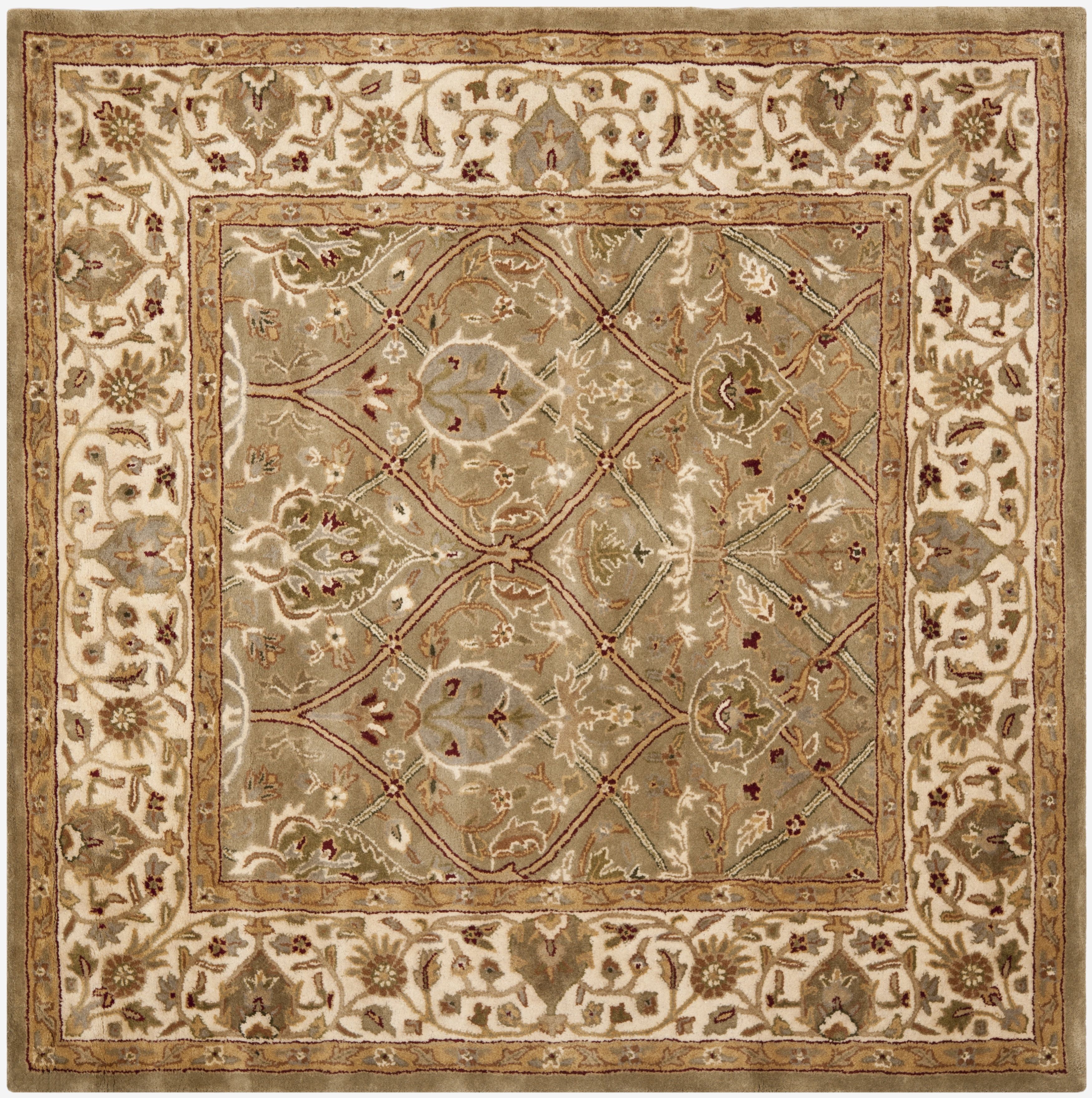 Ivory and Green Hand-Tufted Wool Square Area Rug, 8'