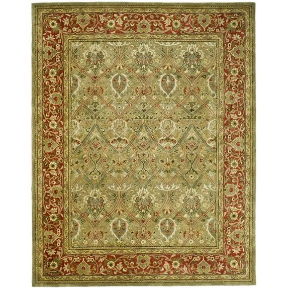 Hand-Tufted Light Green and Rust Wool Area Rug