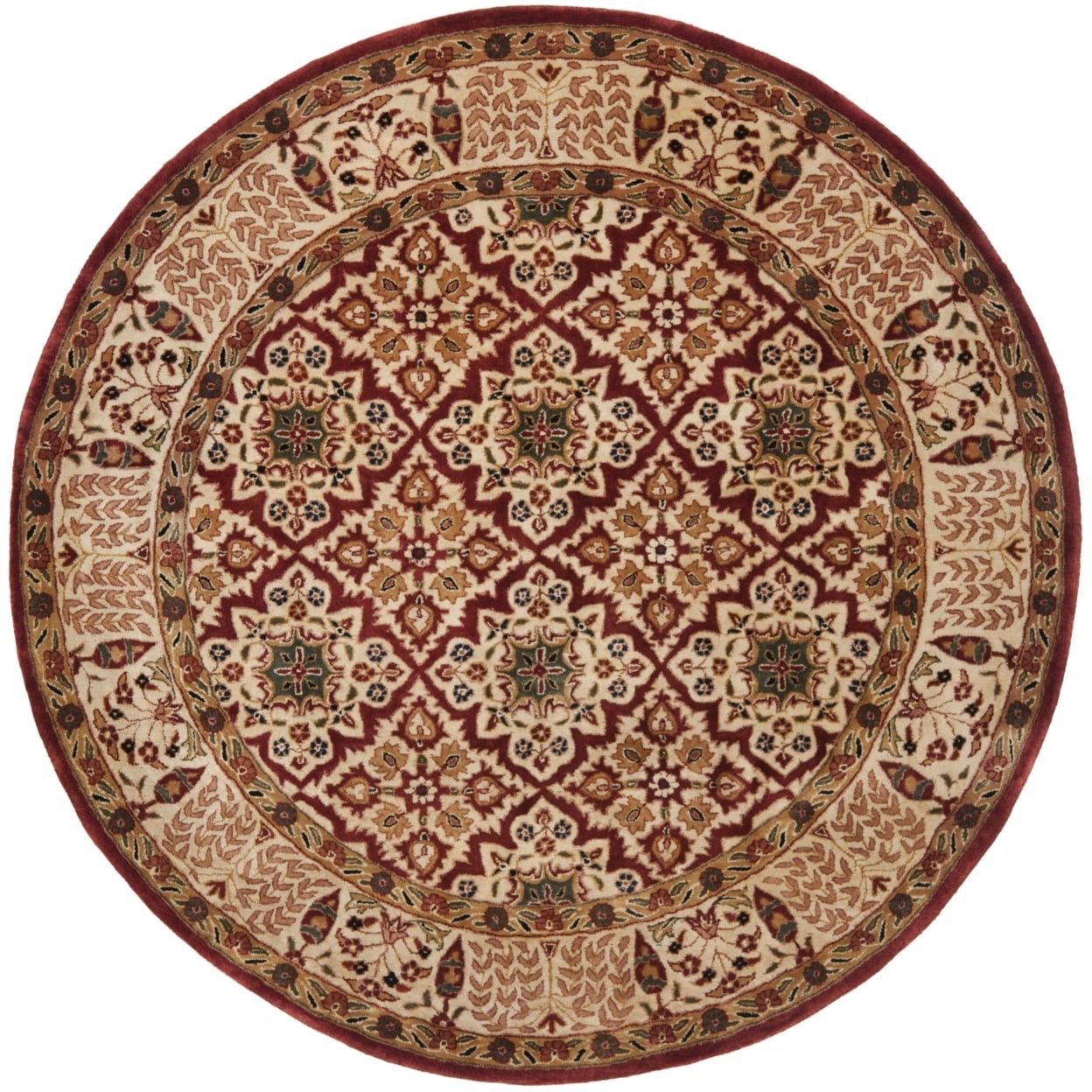 Ivory and Red Round Hand-Tufted Wool Area Rug