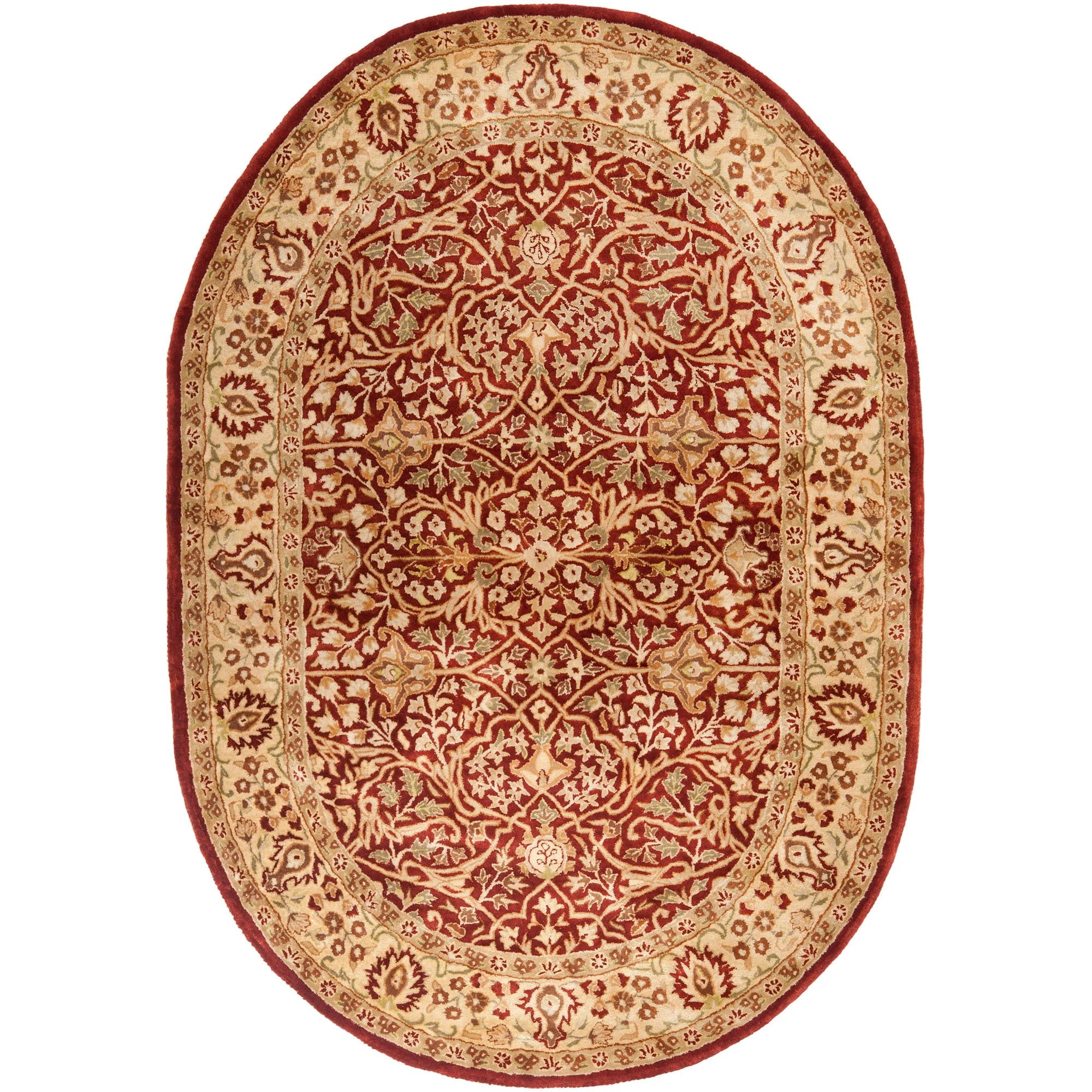 Ivory and Rust Oval Hand-Tufted Wool Rug, 5' x 8'