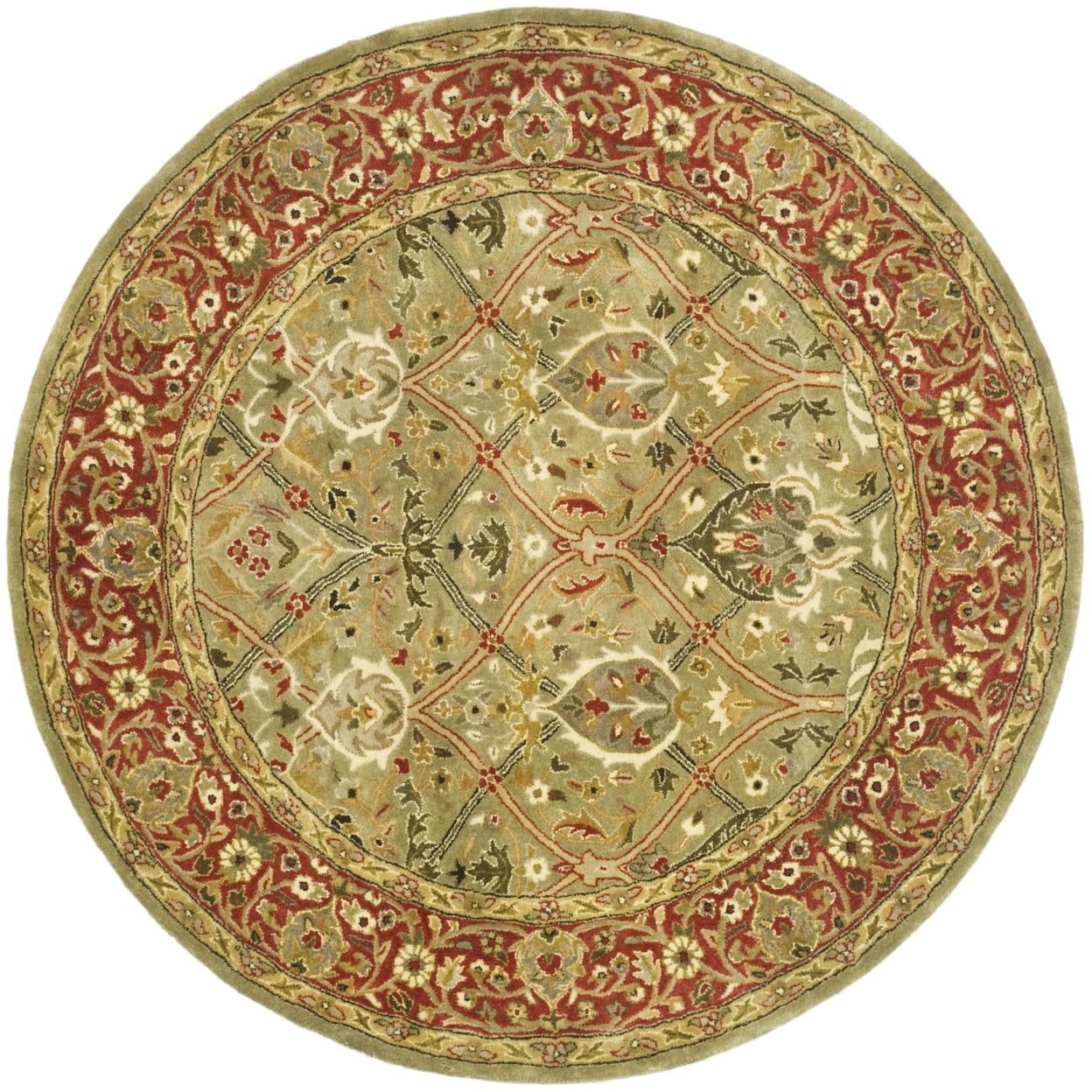 Hand-Tufted Light Green and Rust Wool Round Rug, 10'