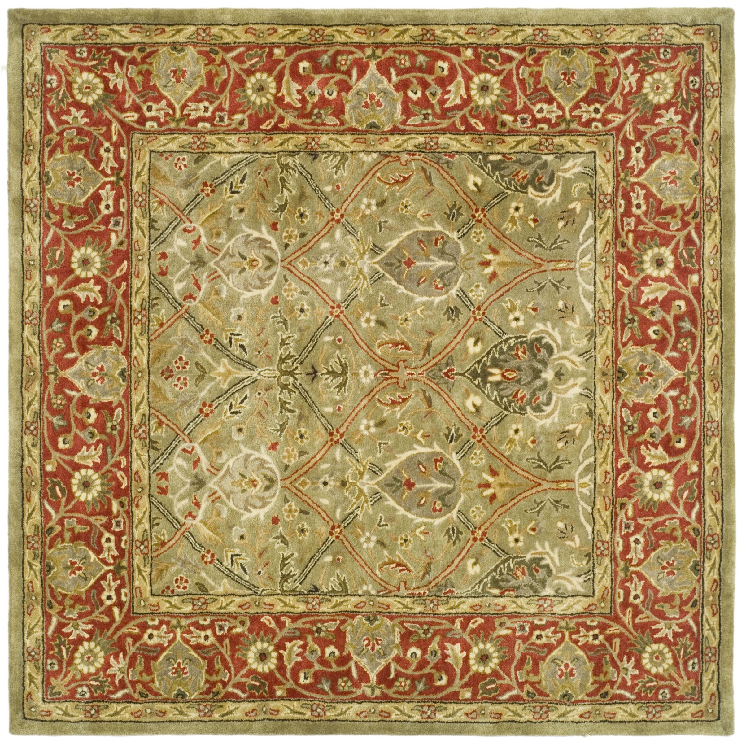 Hand-Tufted Light Green and Rust Wool Square Rug