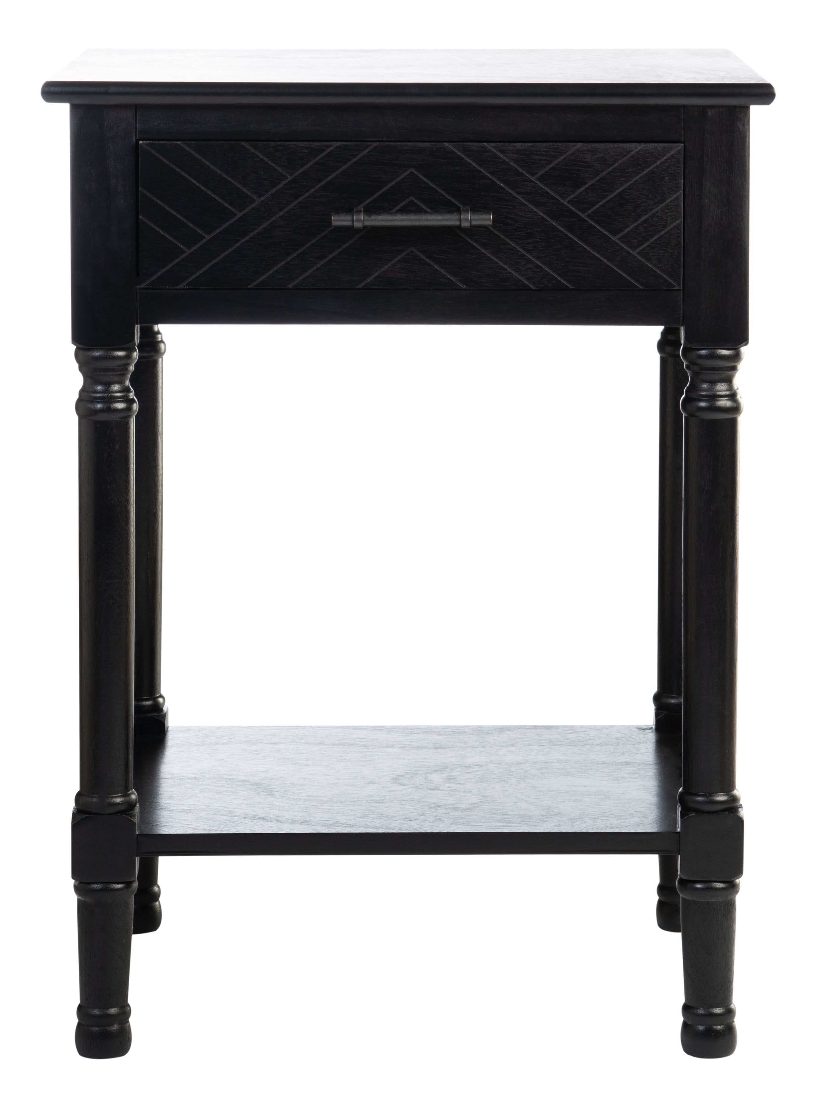 Peyton Black Wood Rectangular Storage End Table with Herringbone Pattern