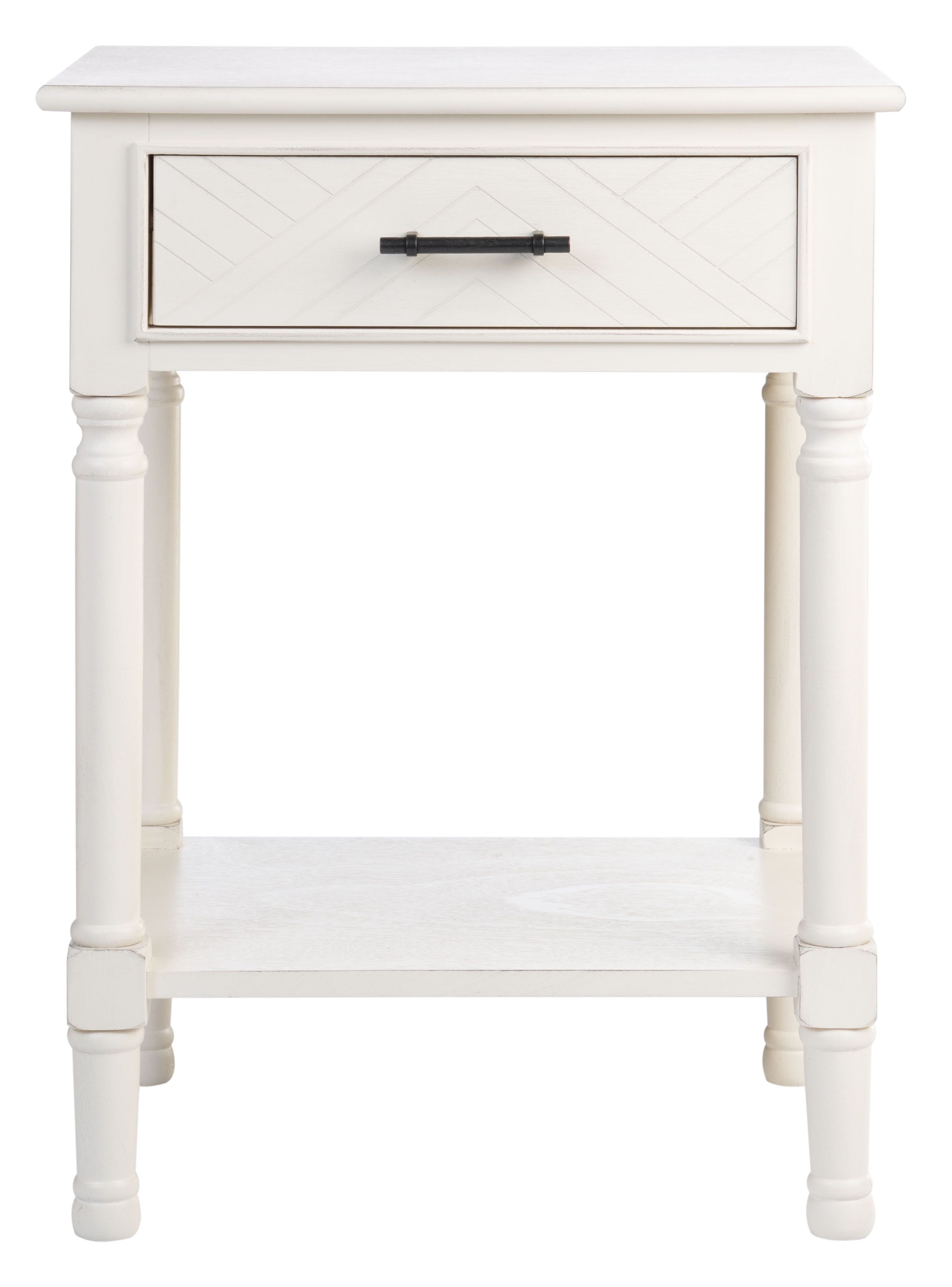 Distressed White Wood Rectangular Storage Accent Table