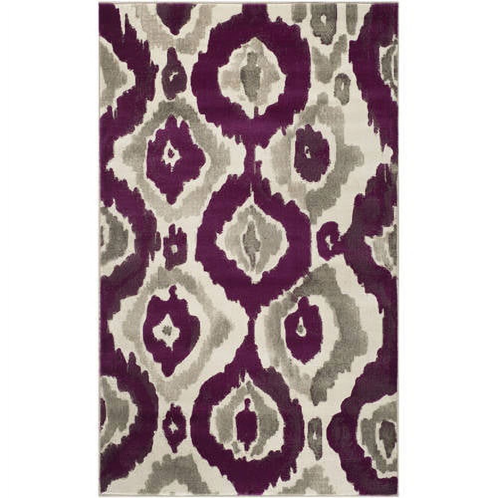 Ivory and Purple Floral Synthetic Rectangular Area Rug