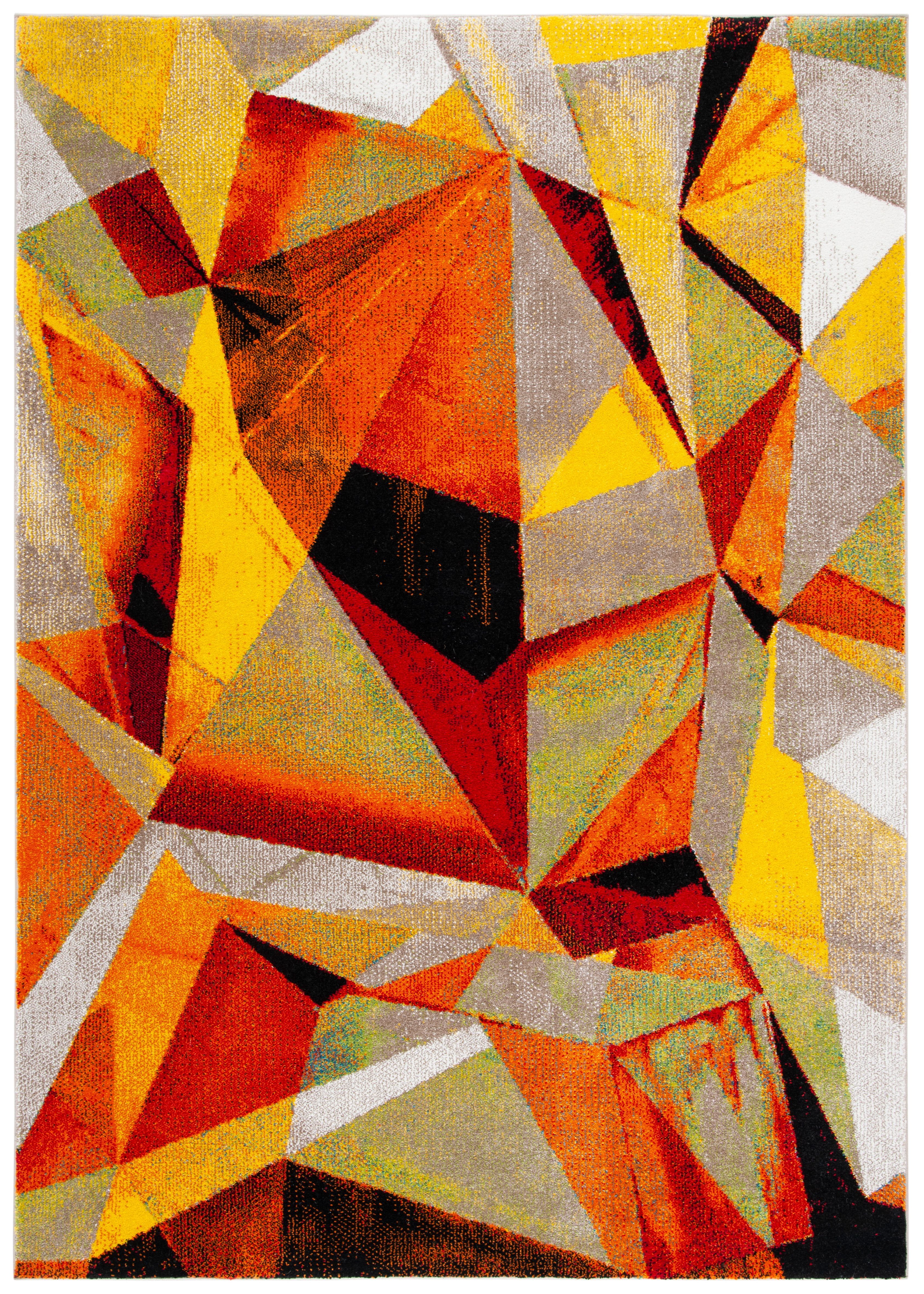 Large Orange and Red Geometric Synthetic Area Rug