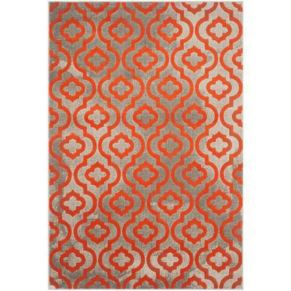 Light Grey and Orange Floral Synthetic Area Rug