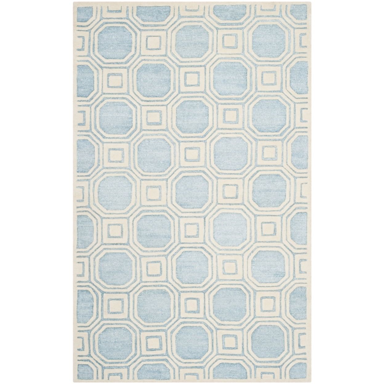 Mist Blue Hand-Tufted Wool Geometric Area Rug