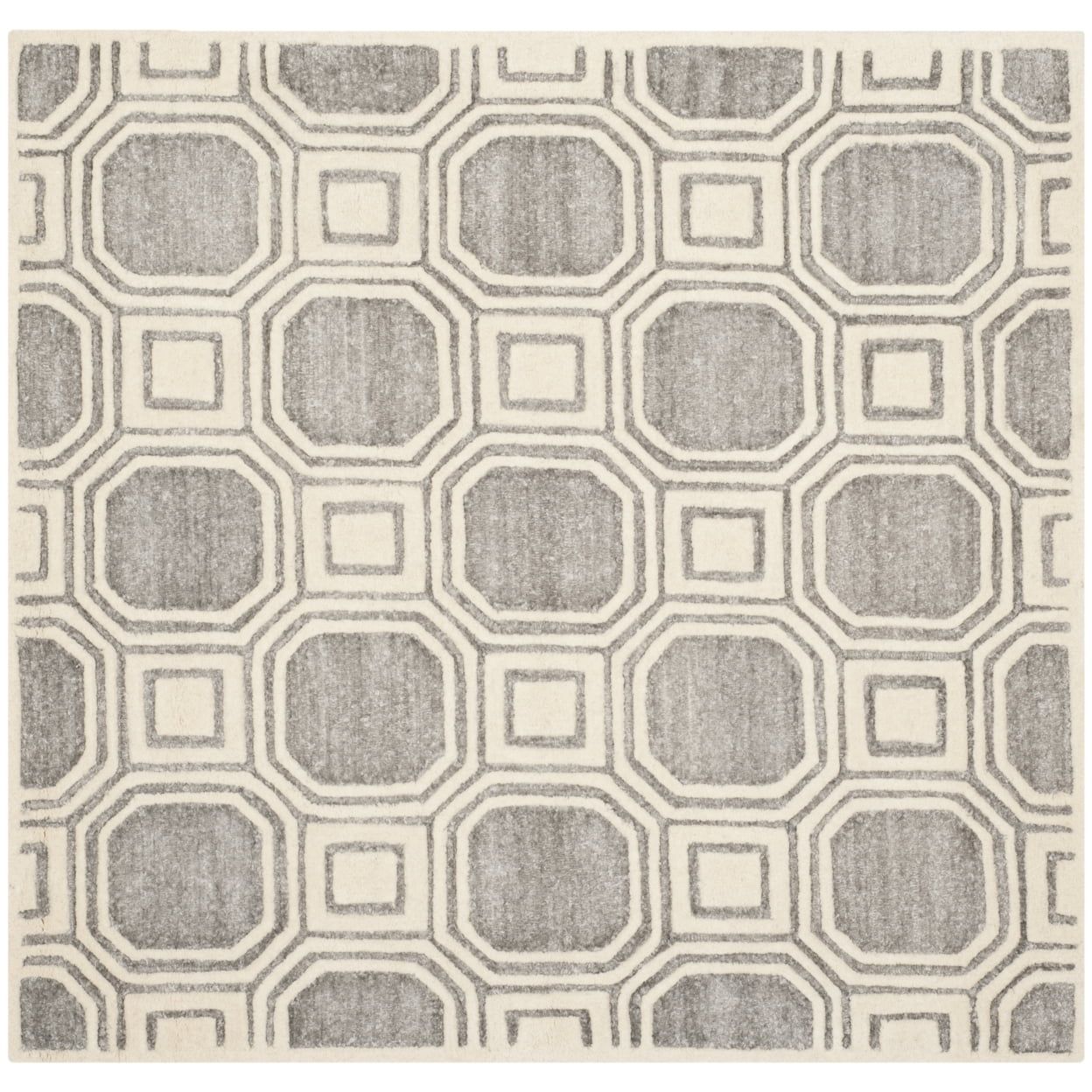 Silver Geometric Hand-Tufted Wool Square Area Rug, 5' x 5'