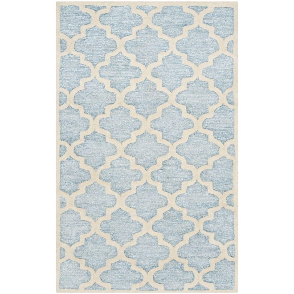 Mist Blue Hand-Tufted Geometric Wool Area Rug, 3' x 5'