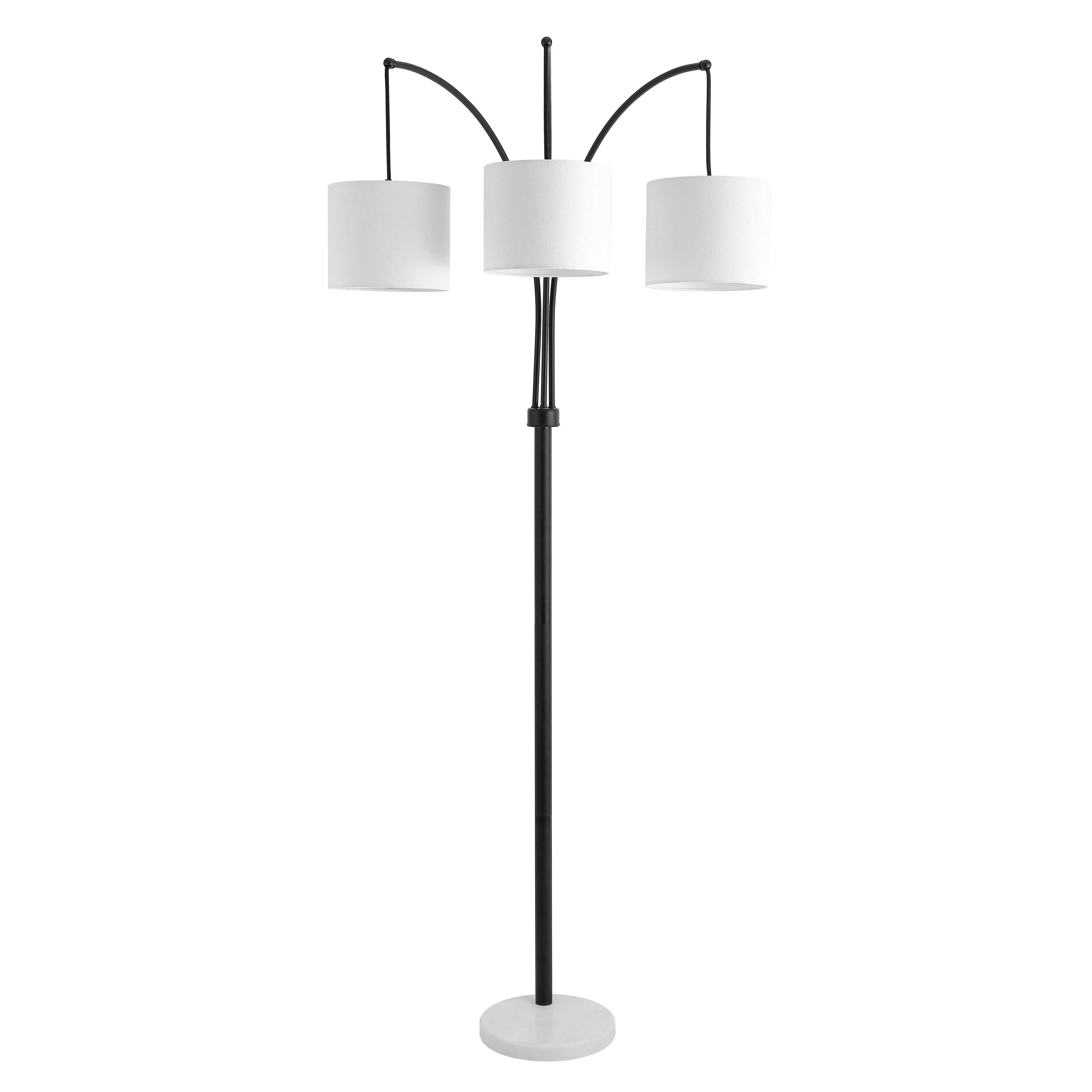 Prina 80.5" Adjustable Black Floor Lamp with White Shades