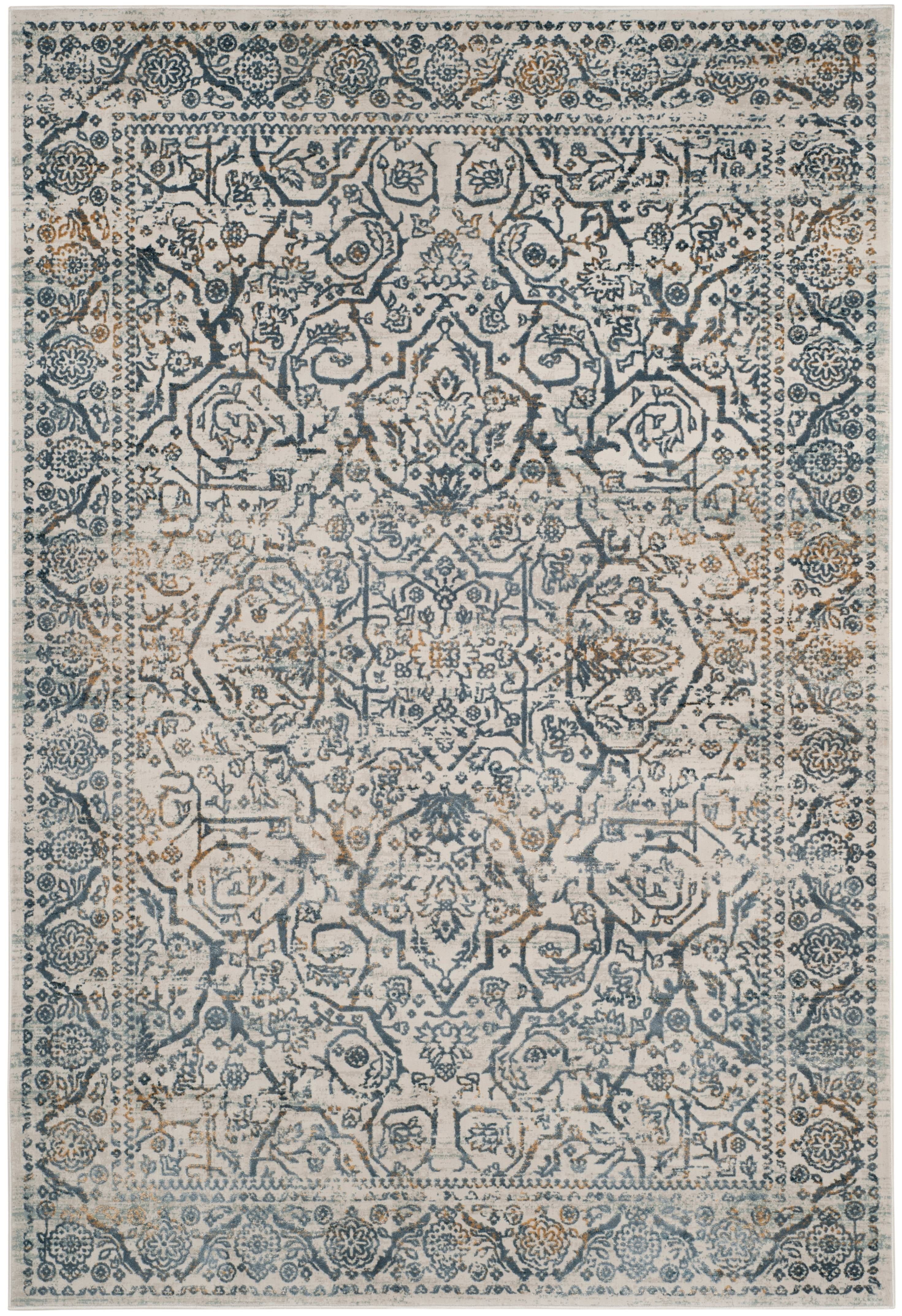 Luxe Cream/Slate Wool-Blend 5'1" x 7'6" Vintage Area Rug