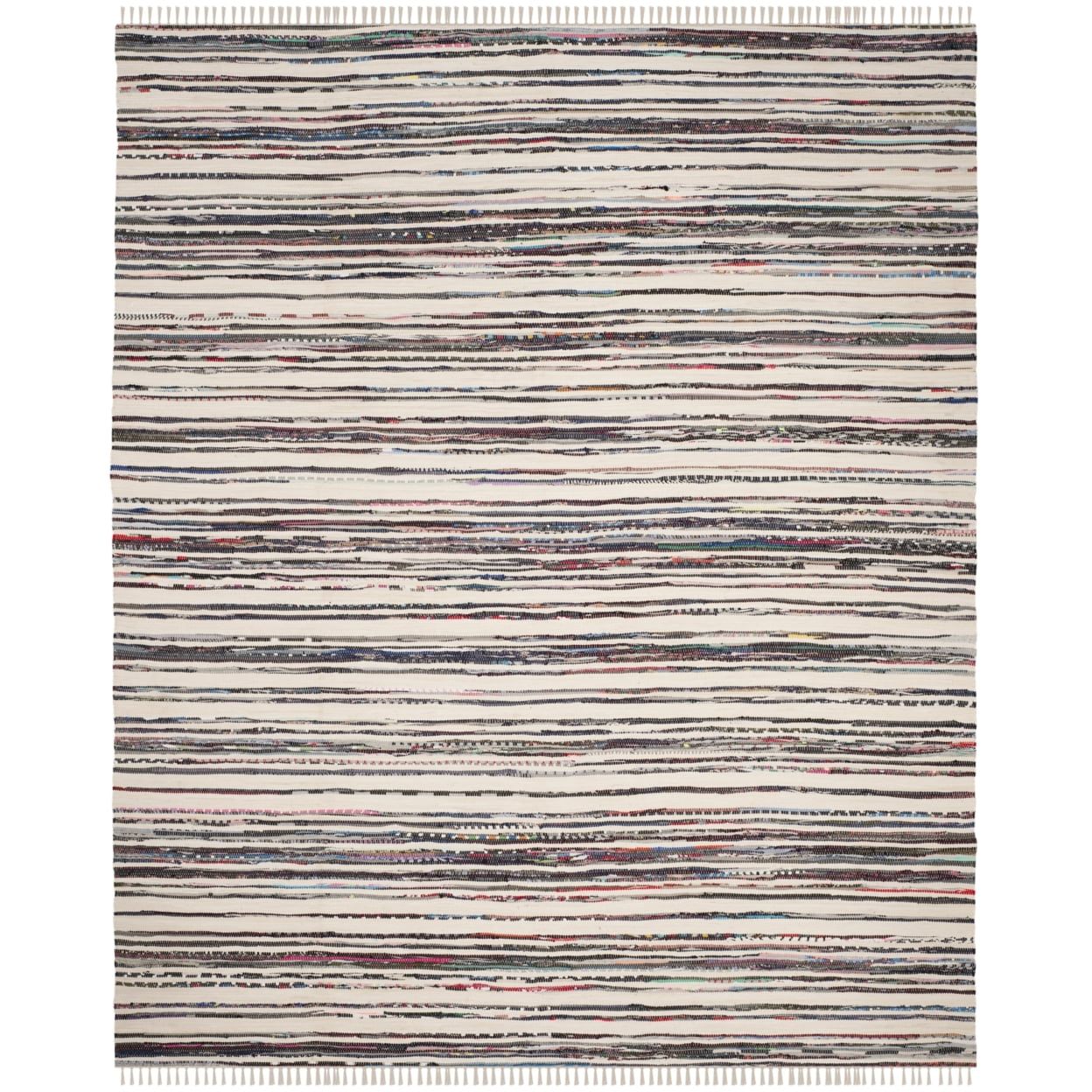 Ivory and Charcoal Striped Cotton 6' x 9' Handmade Rug