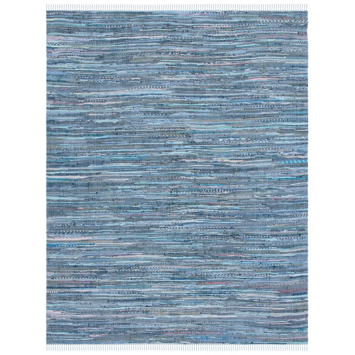 Handmade Boho Stripe Flat Woven Blue & Multi Cotton Area Rug, 10' x 14'