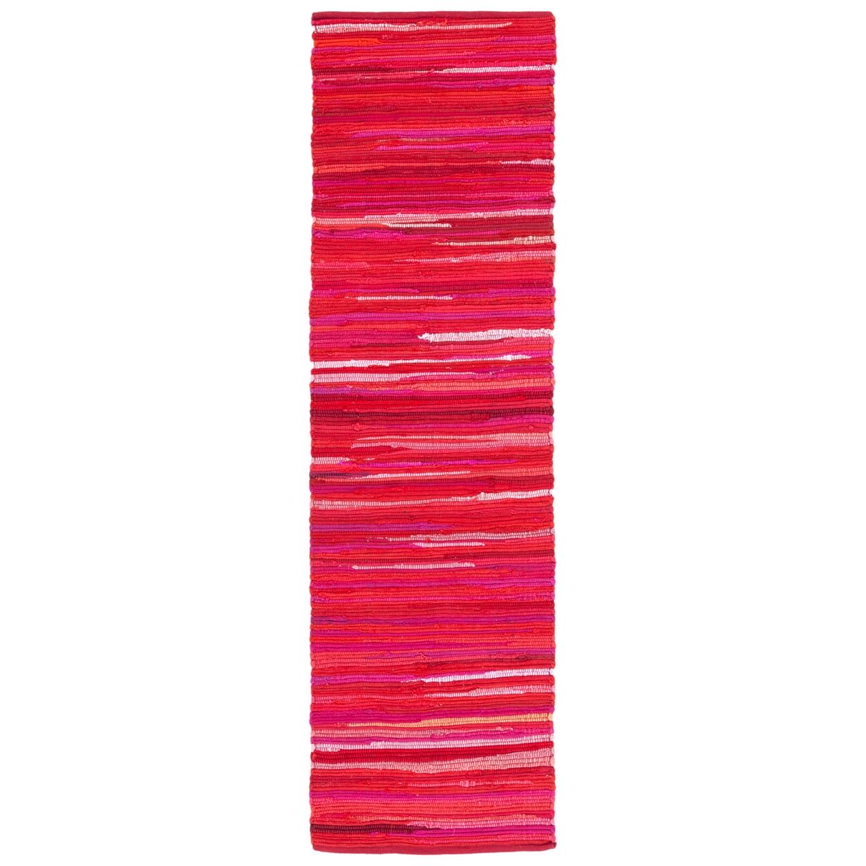 Chic Red & Multi Stripe Handmade Cotton Runner Rug, 27" x 12"