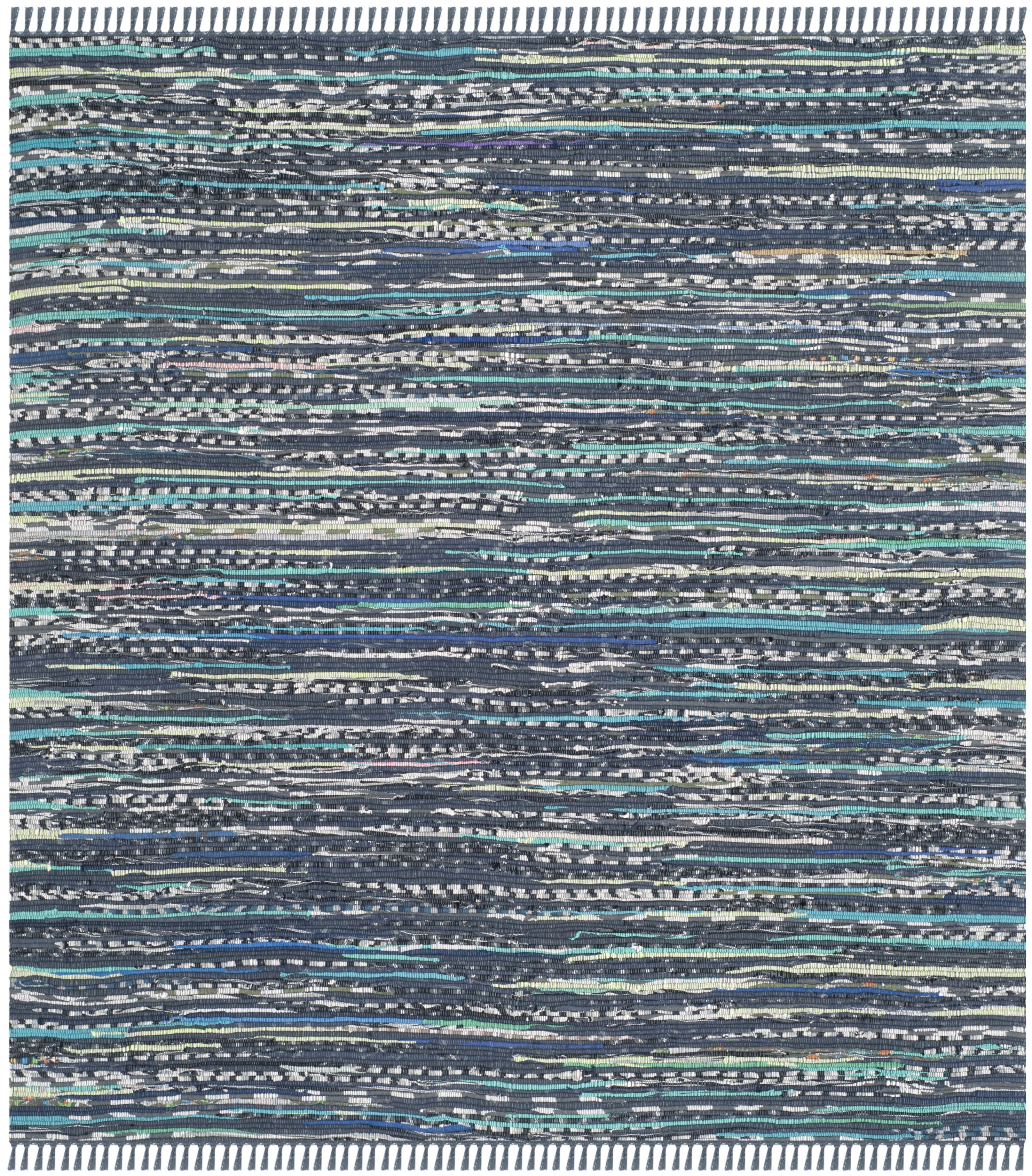 Handwoven Boho Stripe Ink and Multi Cotton 4' Square Area Rug