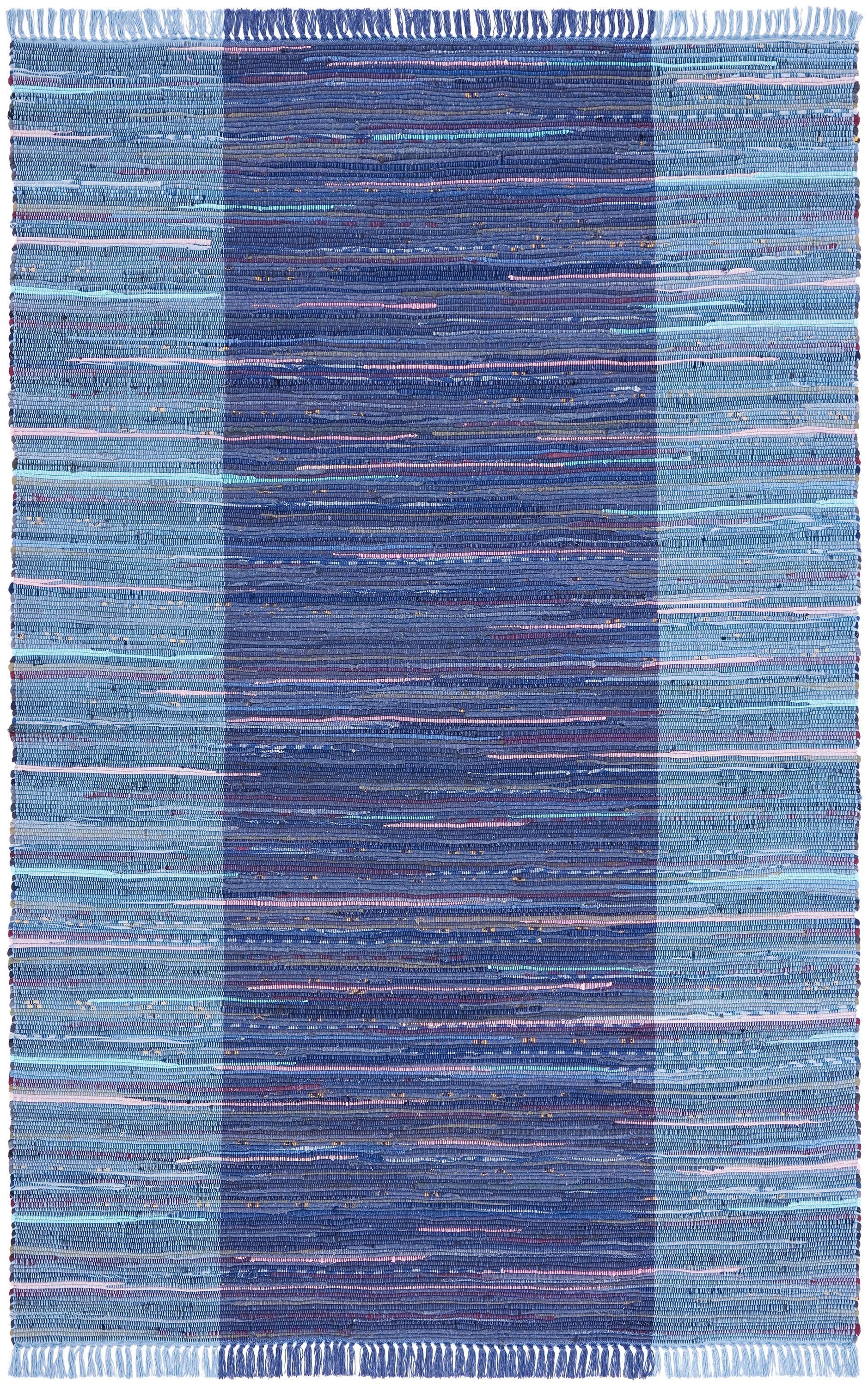 Navy and Blue Handwoven Cotton Area Rug, 9' x 12'