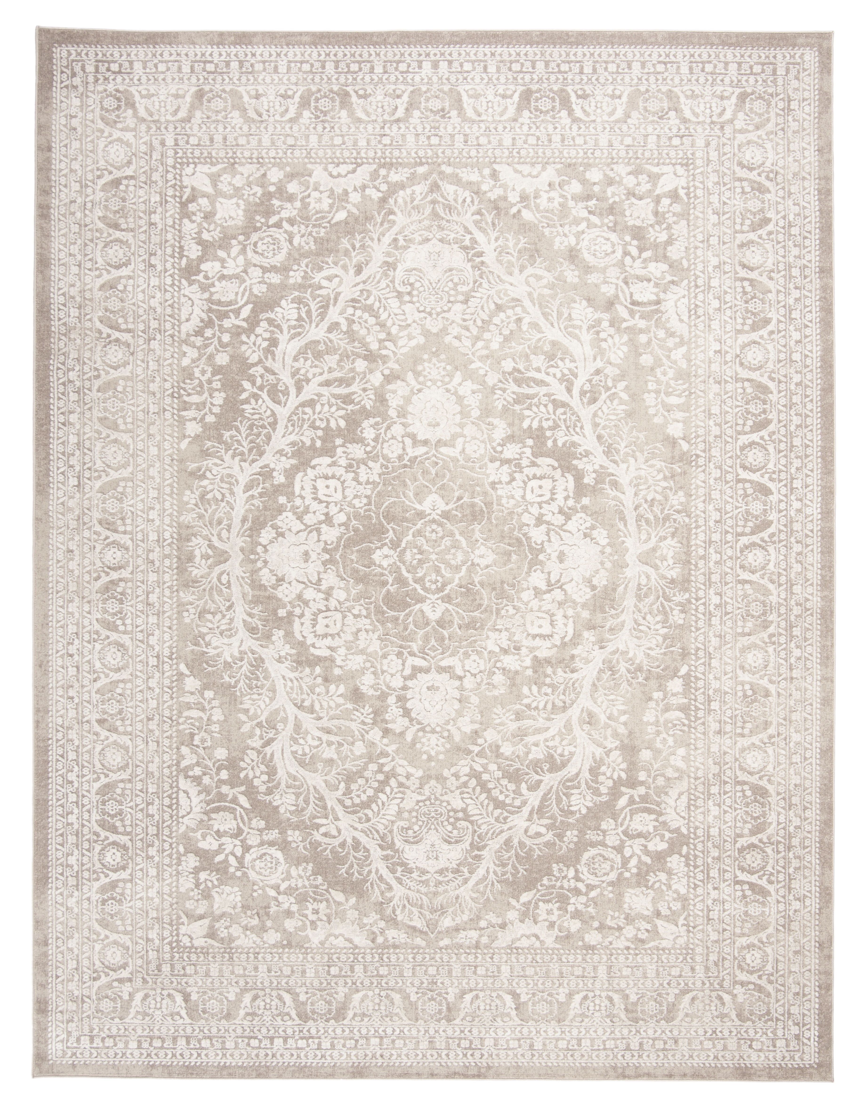 Beige and Cream Floral Synthetic Area Rug, 10' x 14'