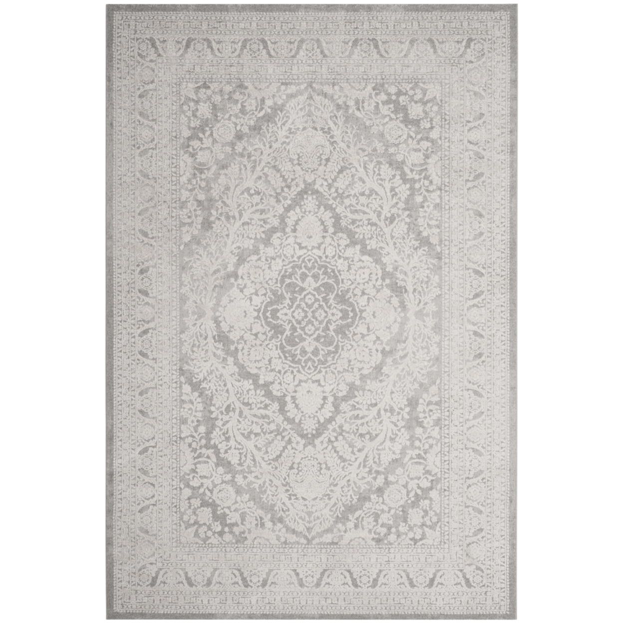 Elegant Light Grey/Cream Synthetic Hand-Knotted Area Rug, 5'1" x 7'6"