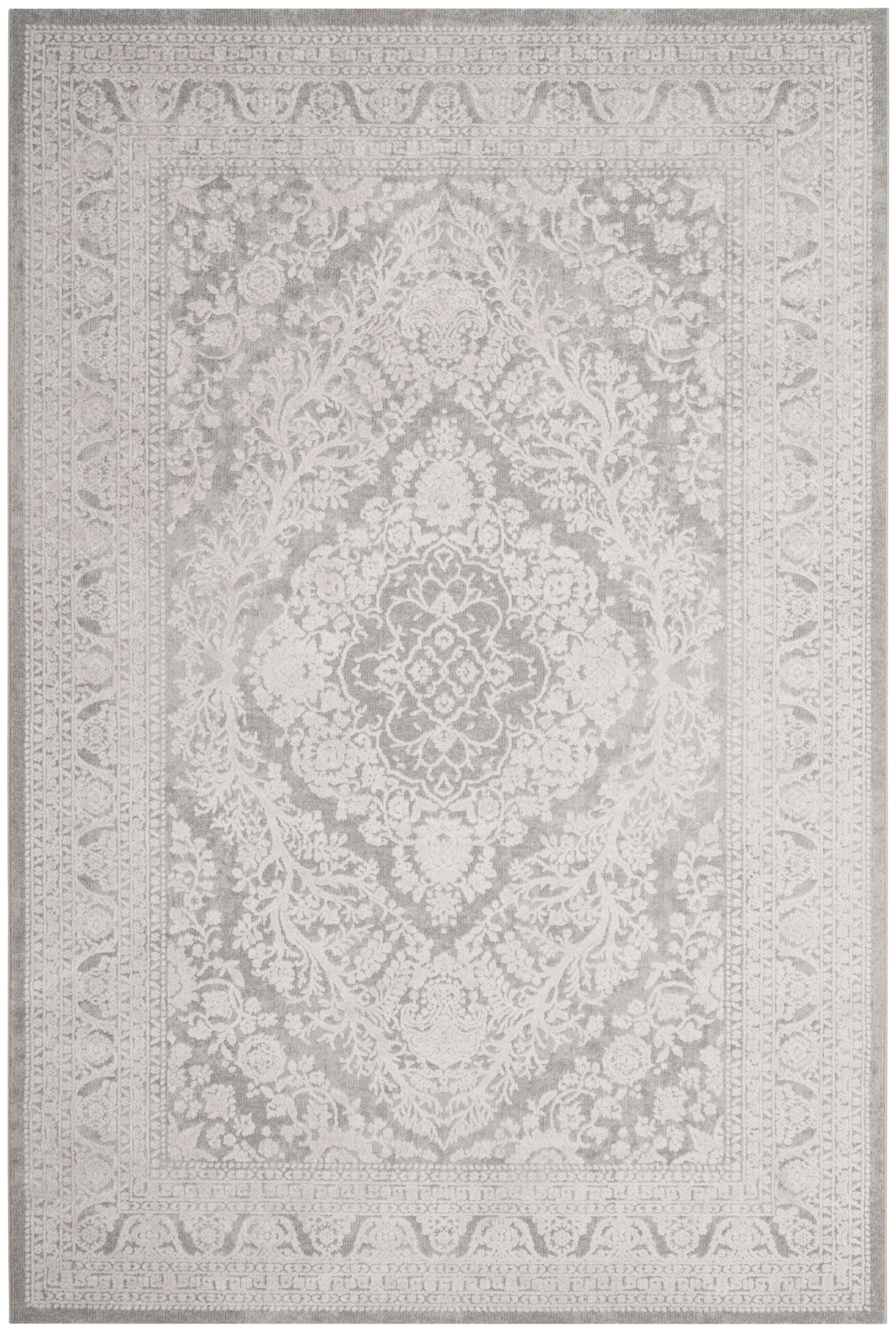 Gray Floral Motif Synthetic 9' x 12' Area Rug