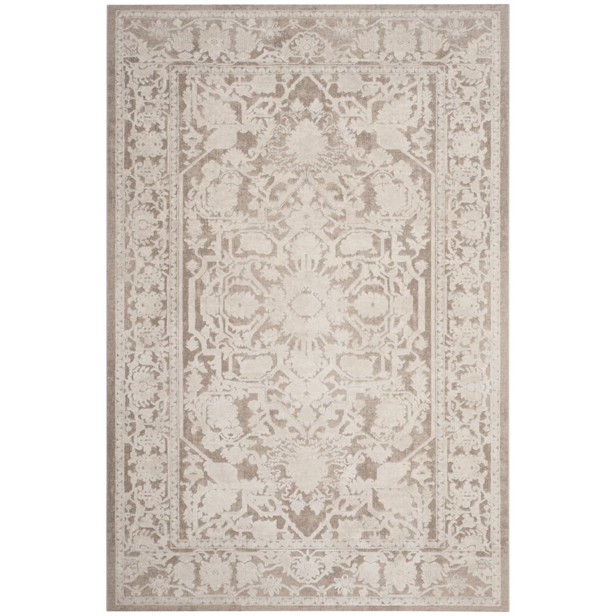 Elegant Beige Floral 4' x 6' Cotton Blend Easy-Care Area Rug