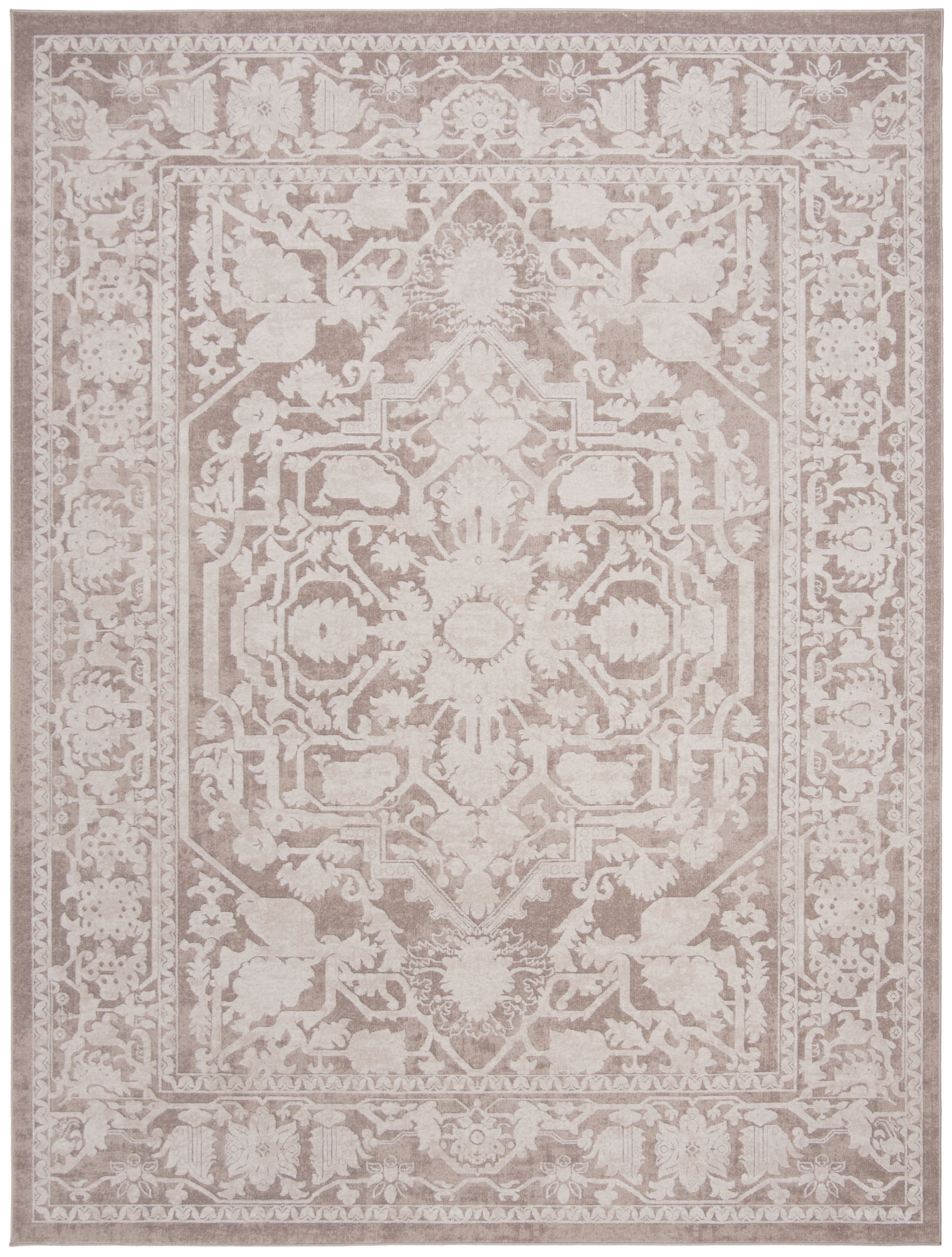 Beige and Cream Floral Synthetic 9' x 12' Area Rug