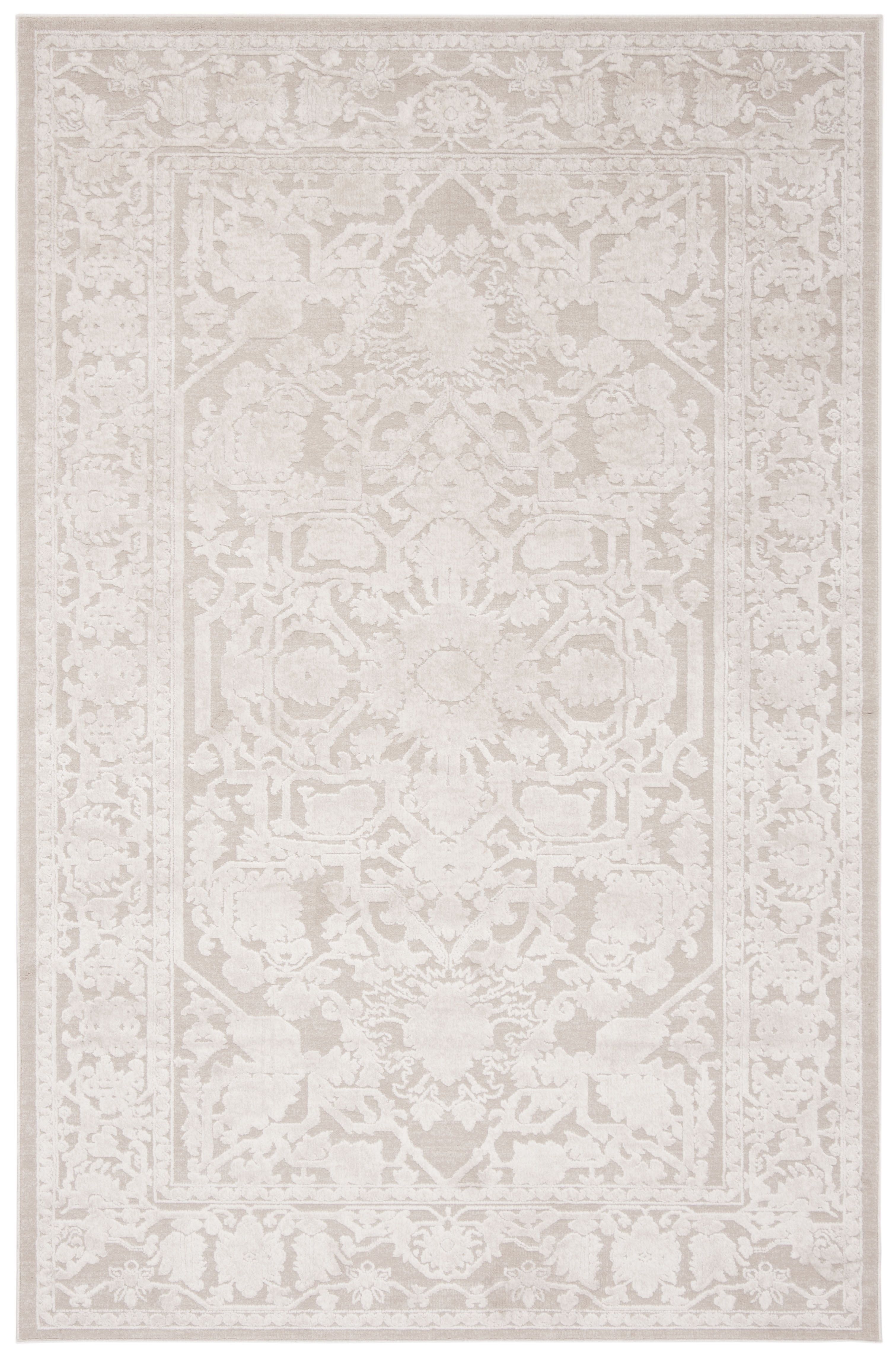 Elegant Cream Floral Etched 3' x 5' Synthetic Area Rug